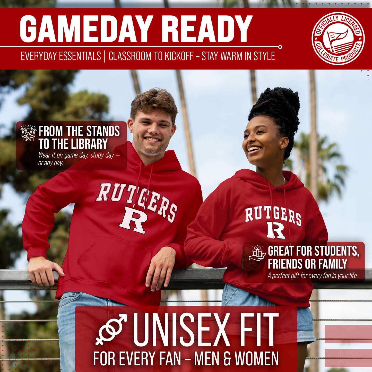 Rutgers Scarlet Knights Adult Arch & Logo Soft Style Gameday Hooded Sweatshirt - Red