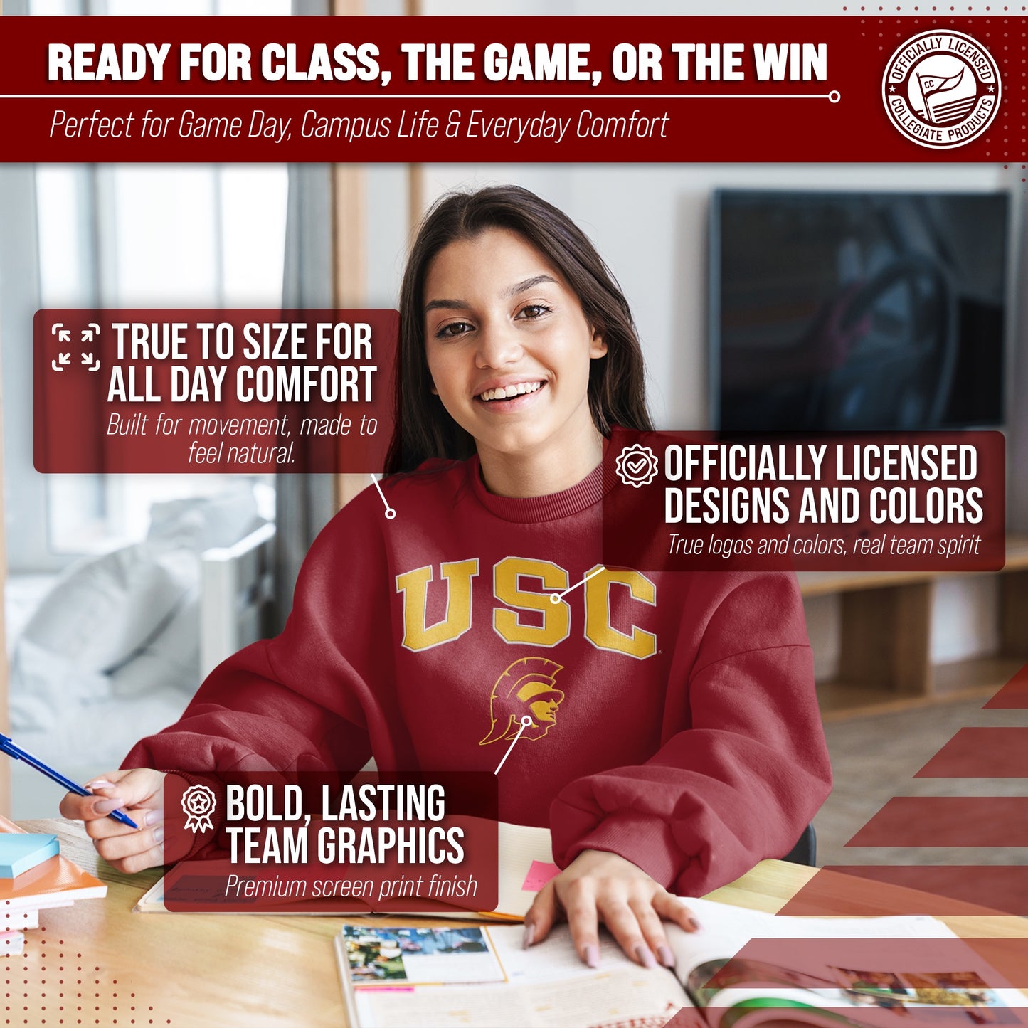 USC Trojans Adult Arch & Logo Soft Style Gameday Crewneck Sweatshirt - Cardinal