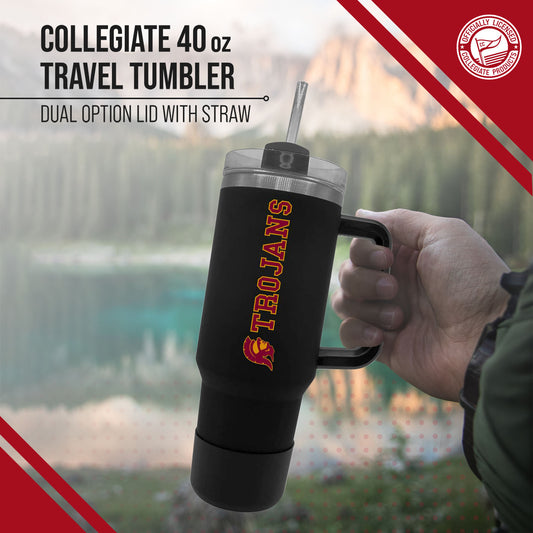 USC Trojans College & University 40 oz Travel Tumbler With Handle - Black