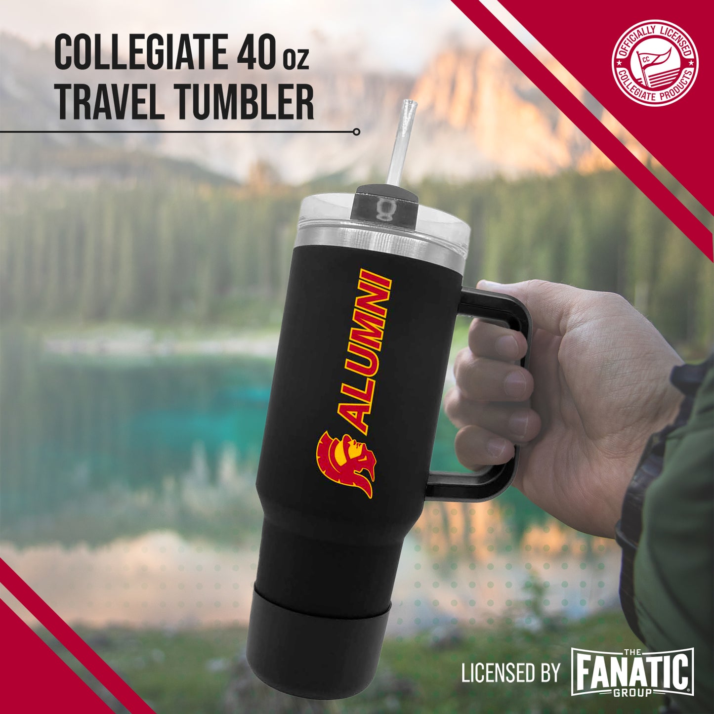 USC Trojans Collegiate 40oz Stainless Steel Travel Tumbler with Handle for Alumni - Black