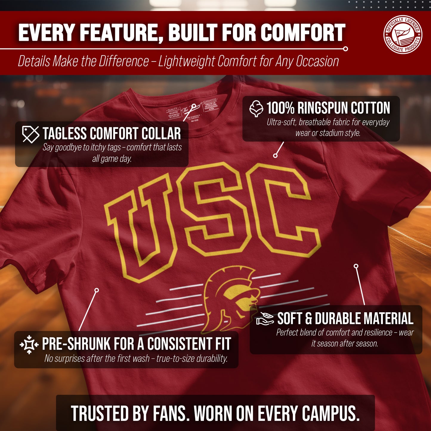 USC Trojans NCAA Adult Unisex Overtime Classics T-Shirt - Cardinal