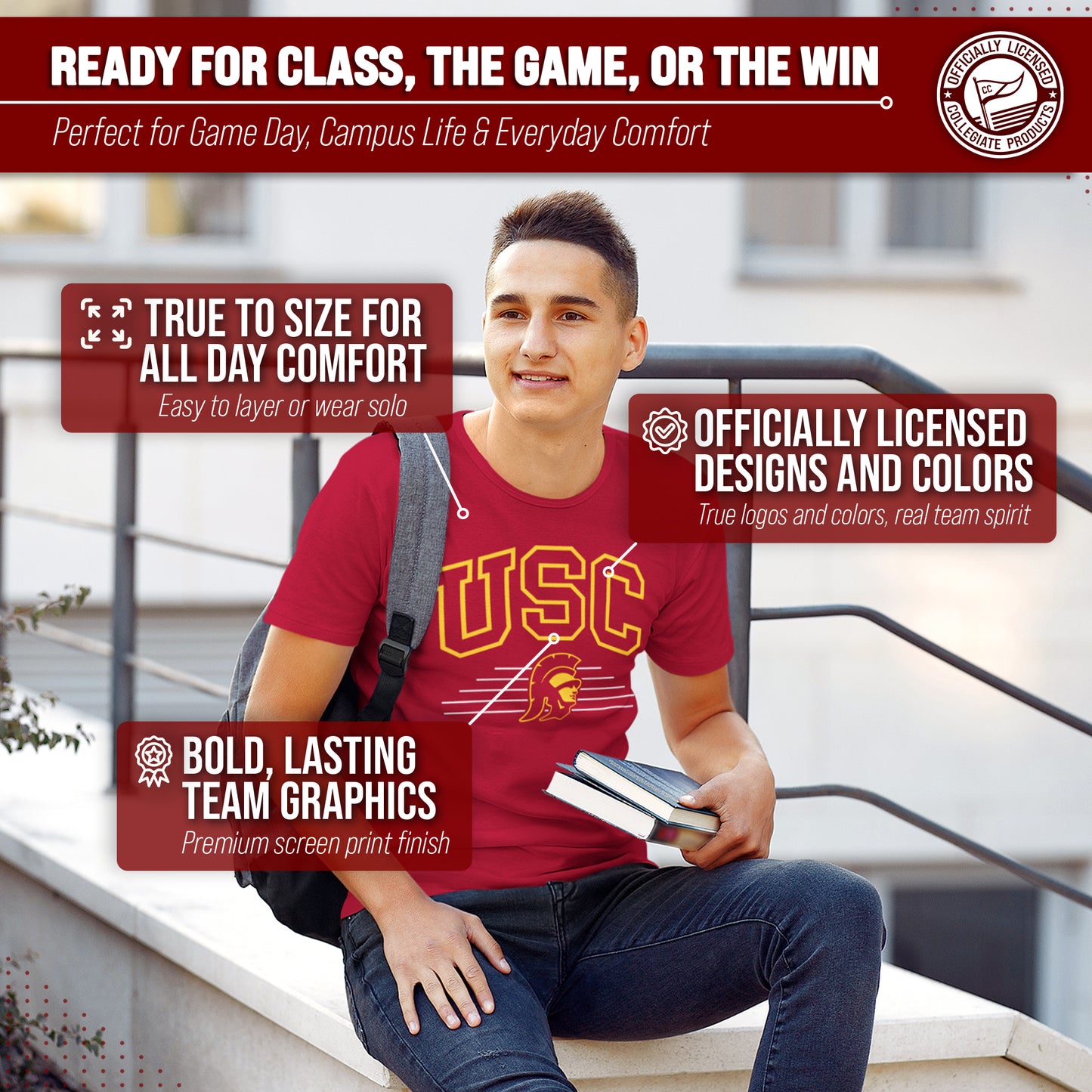 USC Trojans NCAA Adult Unisex Overtime Classics T-Shirt - Cardinal