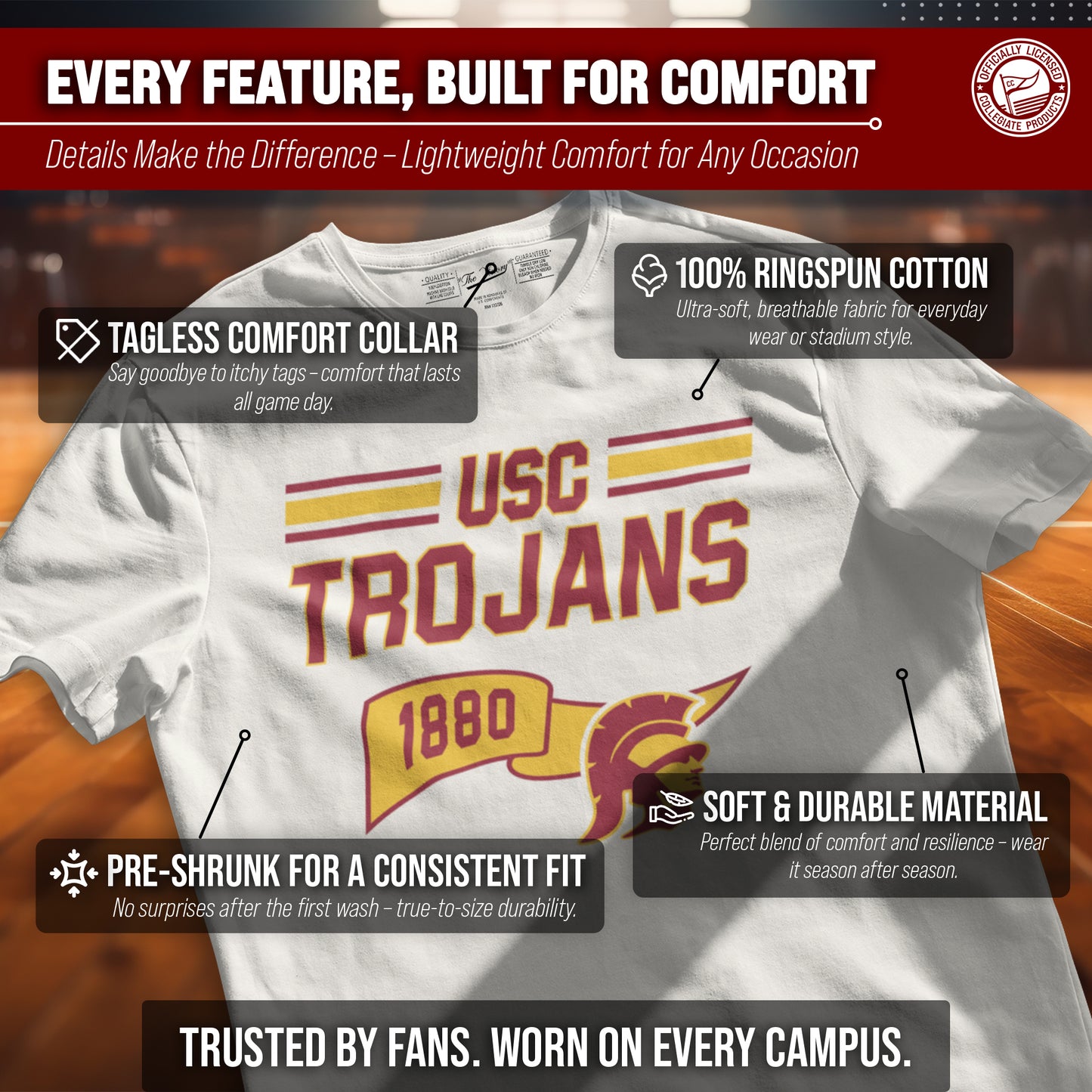USC Trojans NCAA Adult Unisex Varsity Club Pennant T-Shirt Tag-Less - Off White