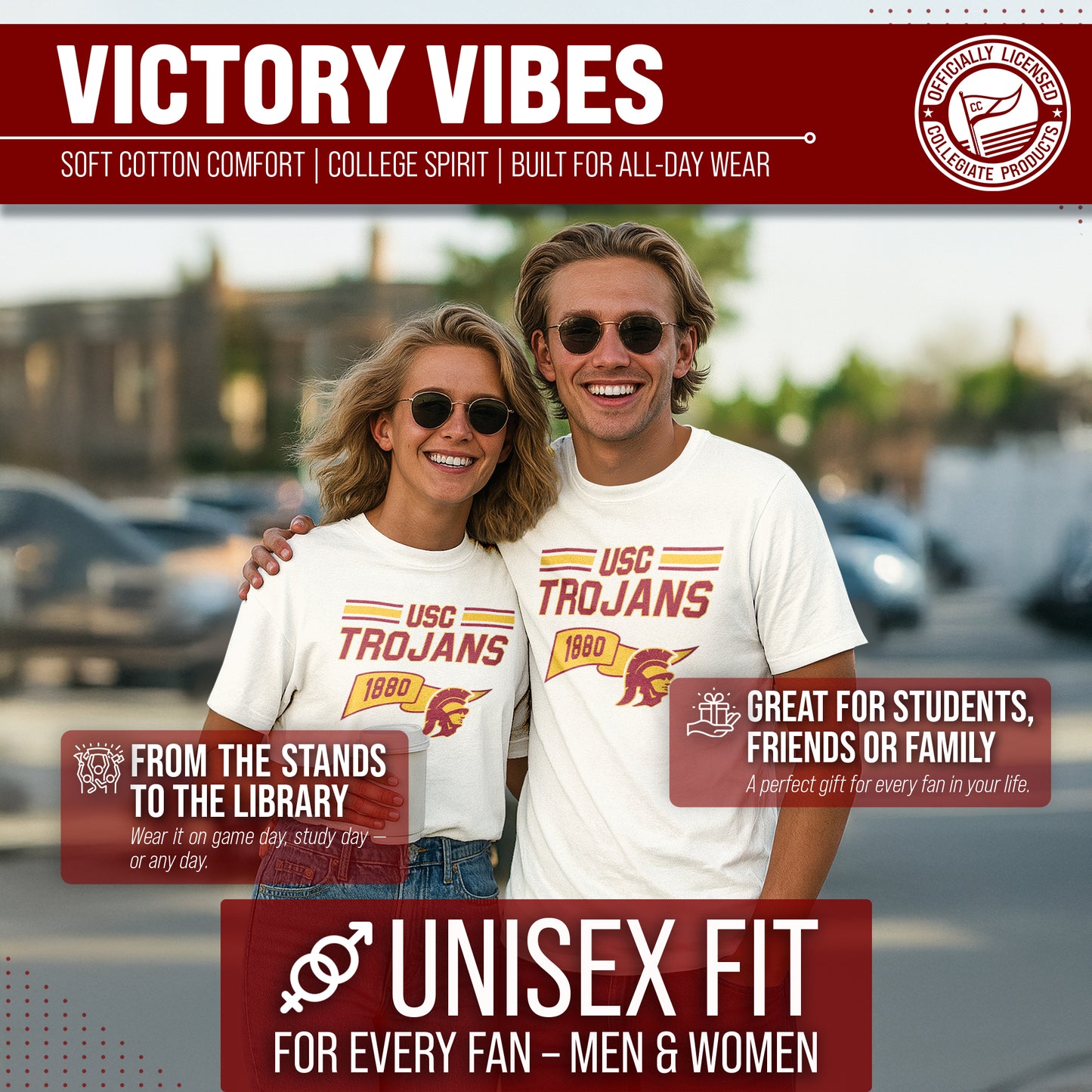 USC Trojans NCAA Adult Unisex Varsity Club Pennant T-Shirt Tag-Less - Off White