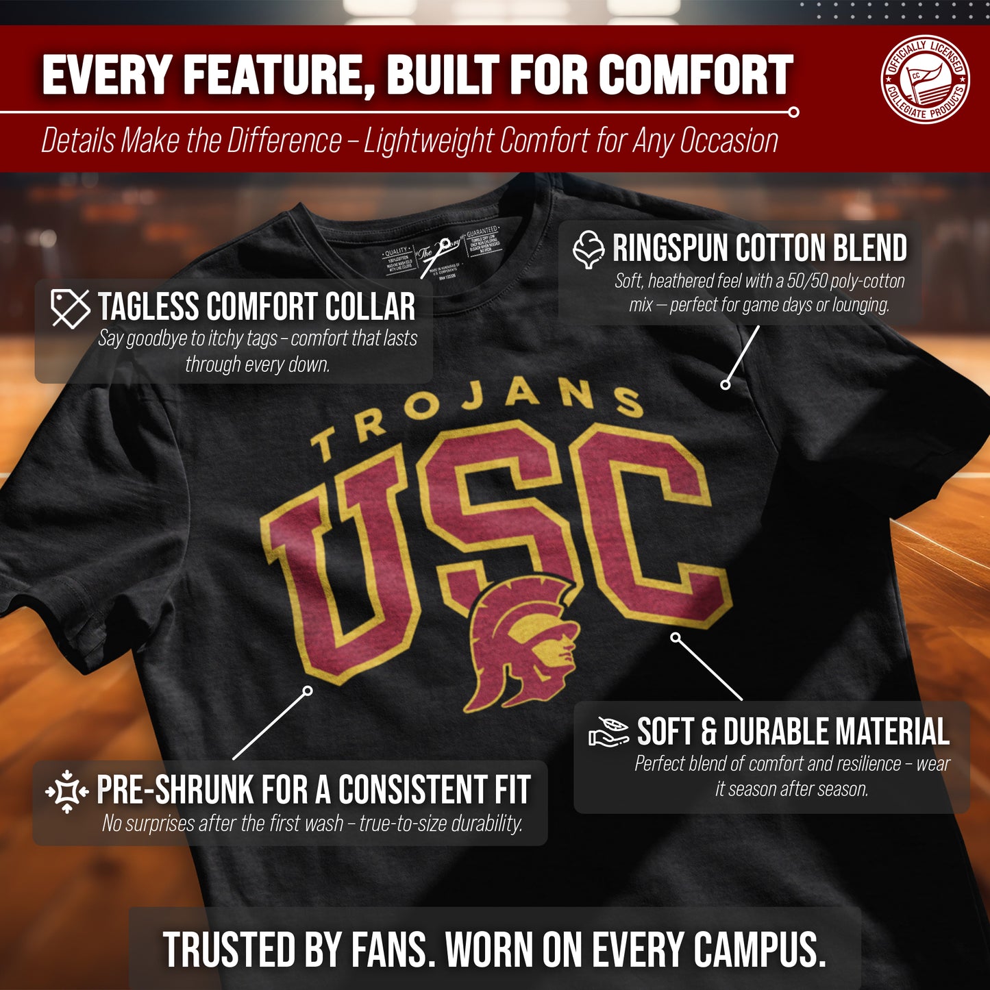 USC Trojans NCAA Adult Unisex Starting Fresh T-Shirt - Black Heather