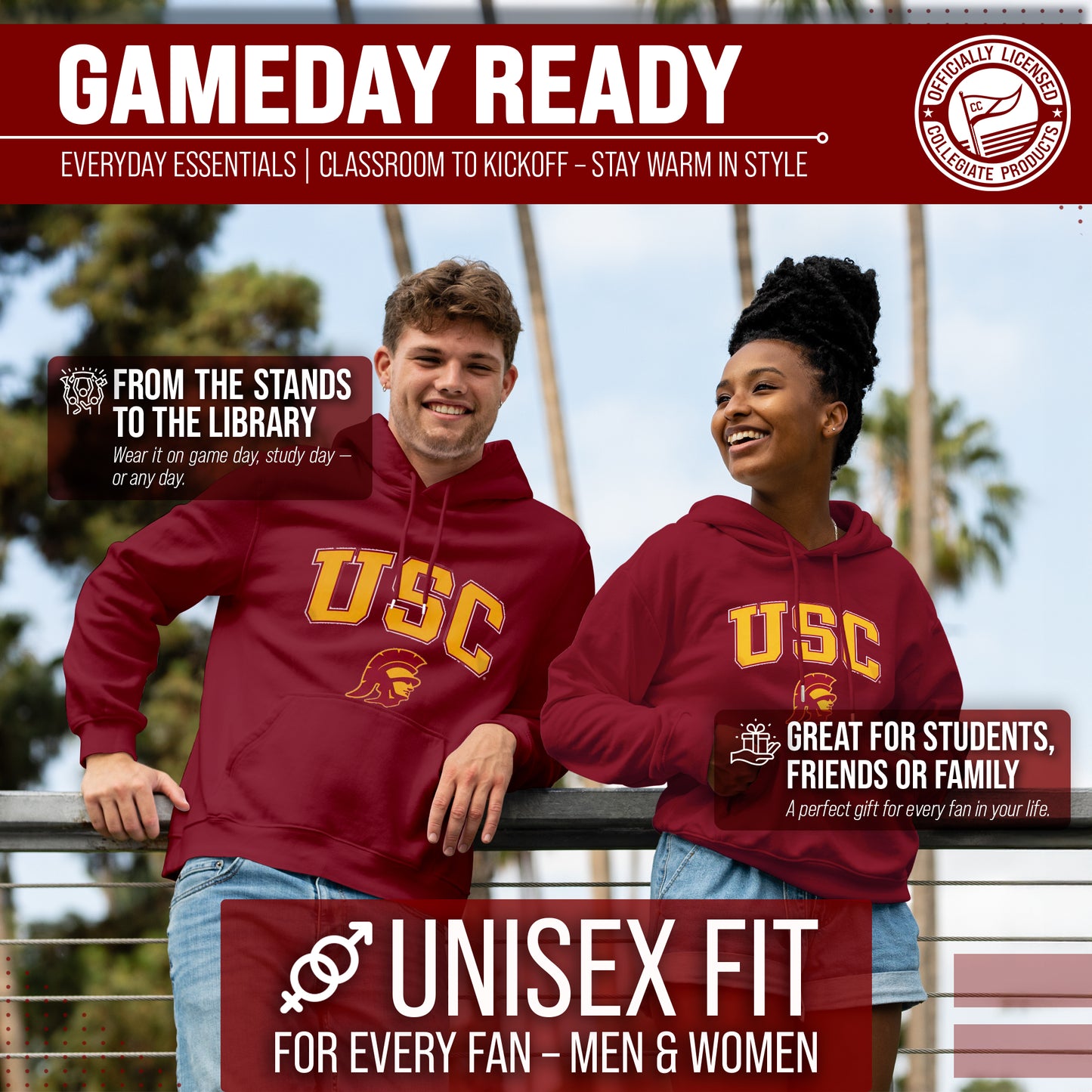 USC Trojans Adult Arch & Logo Soft Style Gameday Hooded Sweatshirt - Cardinal