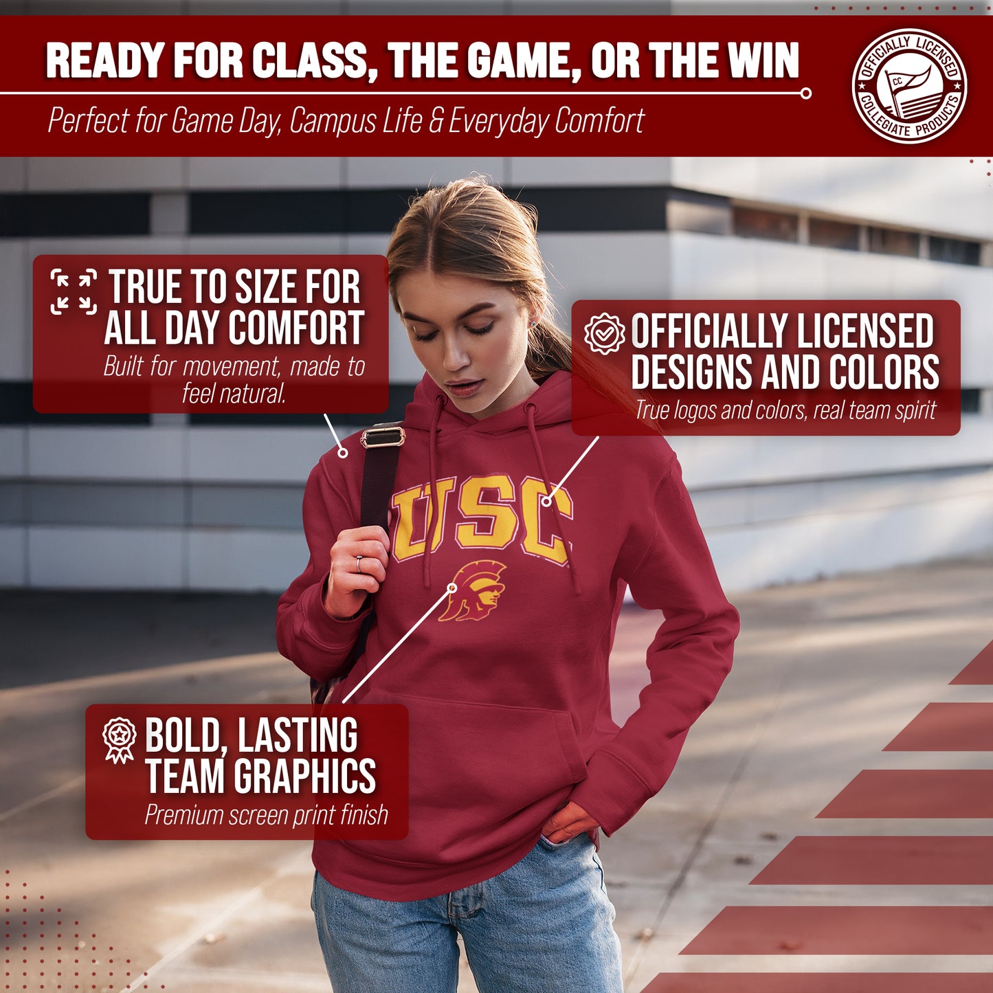 USC Trojans Adult Arch & Logo Soft Style Gameday Hooded Sweatshirt - Cardinal