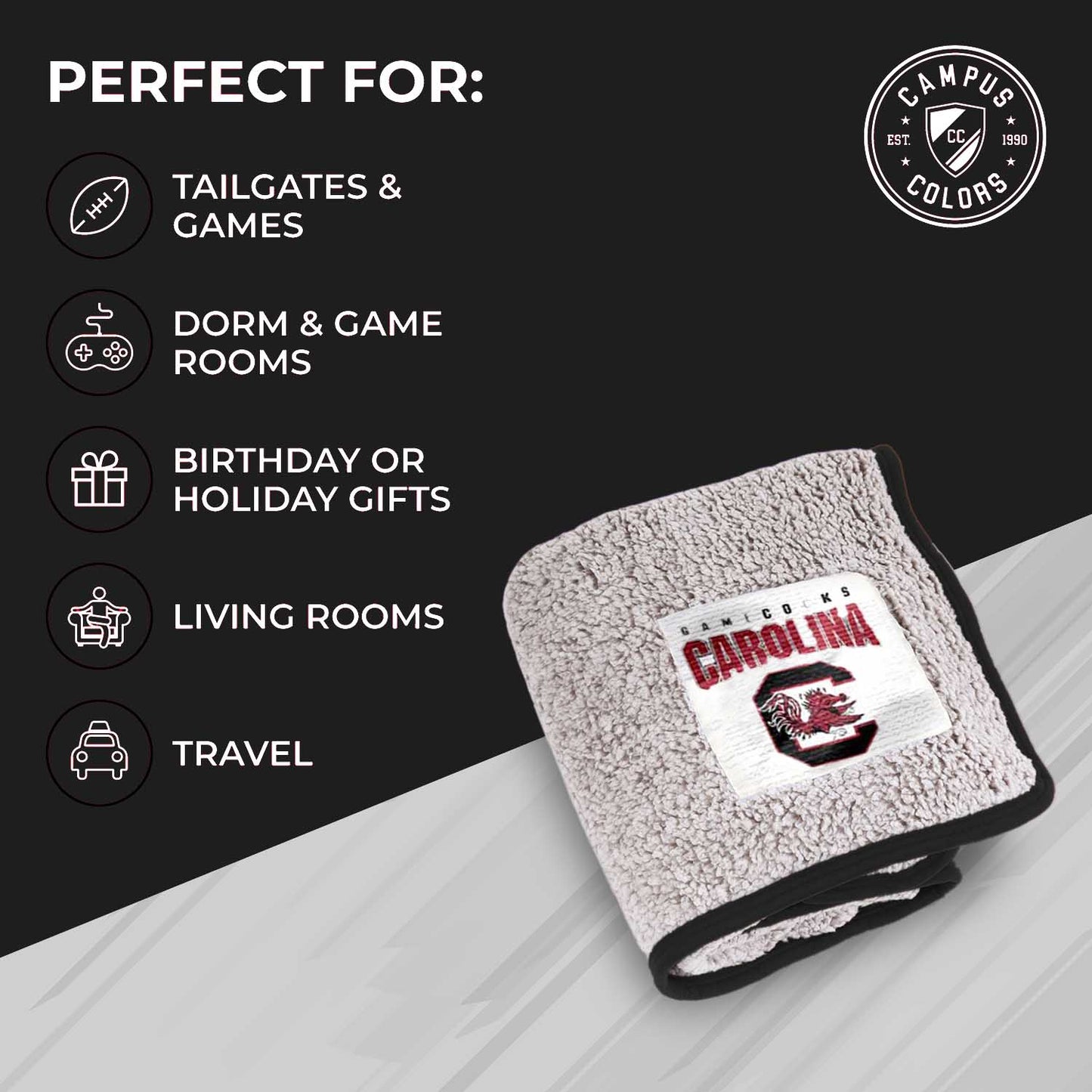 South Carolina Gamecocks NCAA Silk Sherpa College Throw Blanket - Maroon