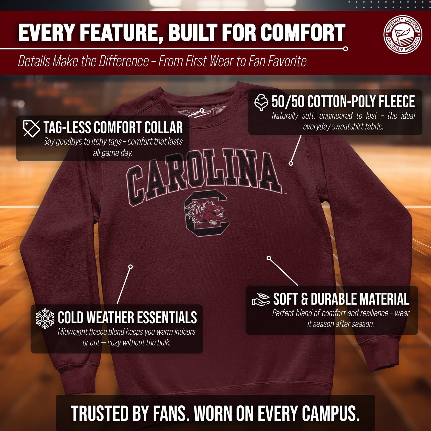 South Carolina Gamecocks Adult Arch & Logo Soft Style Gameday Crewneck Sweatshirt - Maroon