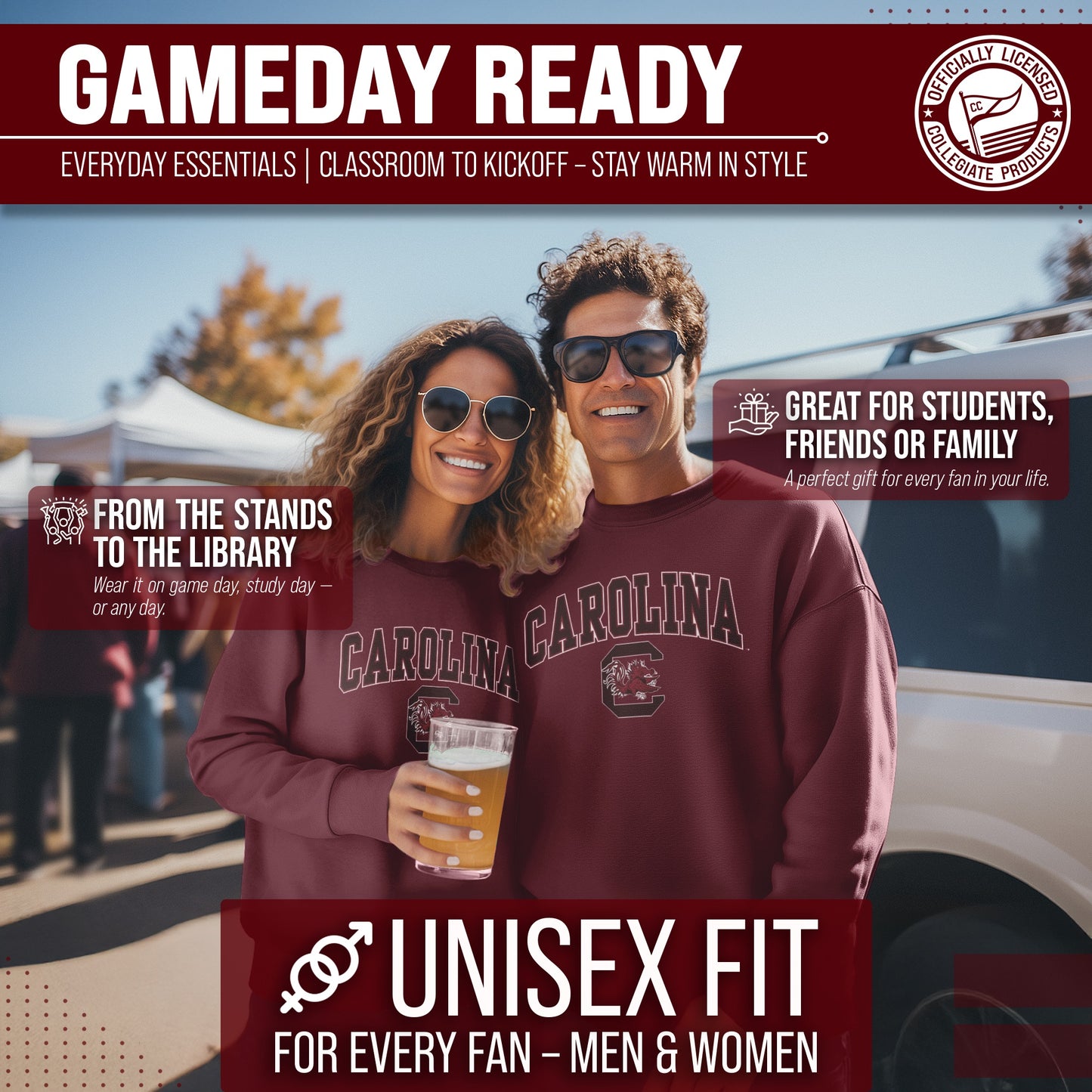 South Carolina Gamecocks Adult Arch & Logo Soft Style Gameday Crewneck Sweatshirt - Maroon