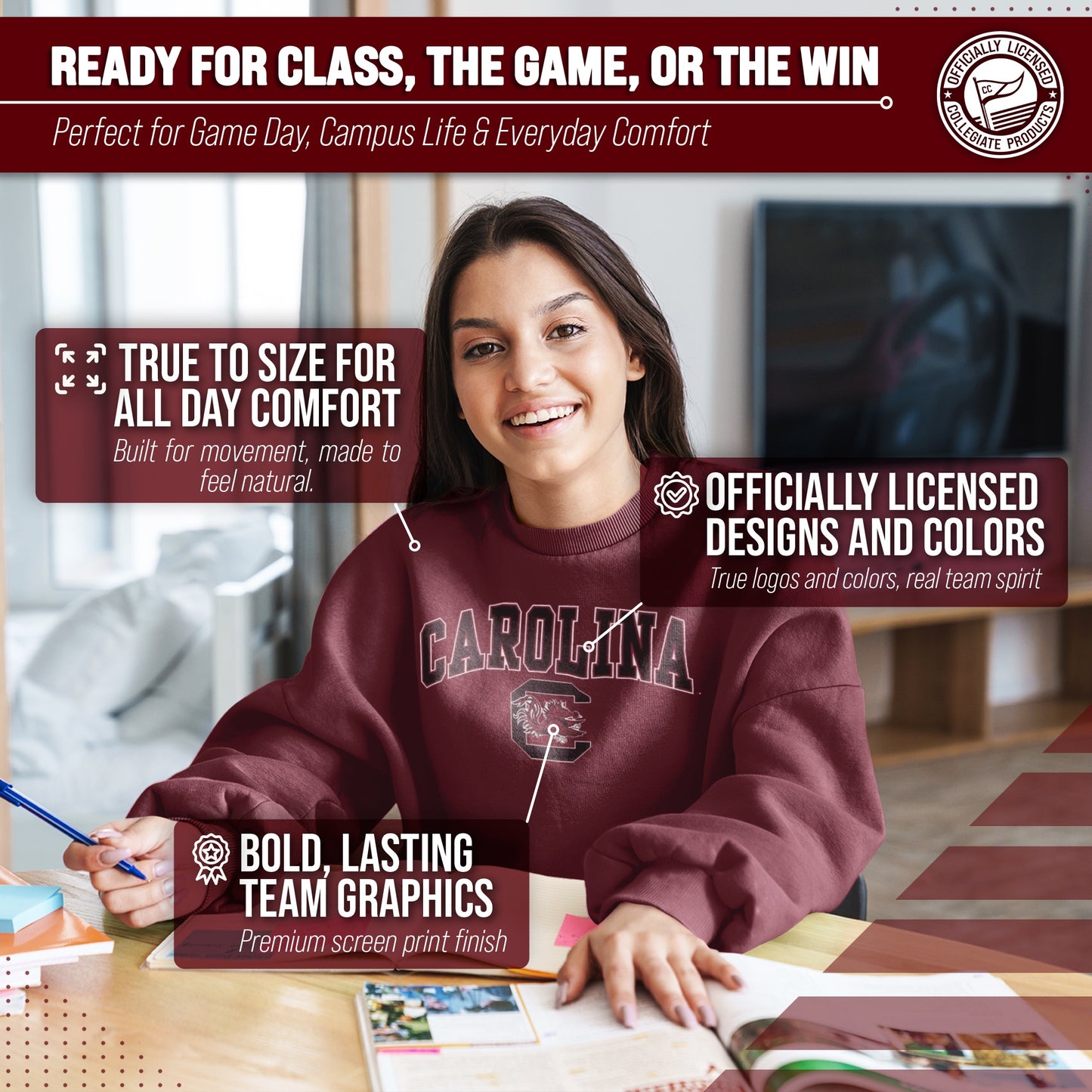 South Carolina Gamecocks Adult Arch & Logo Soft Style Gameday Crewneck Sweatshirt - Maroon