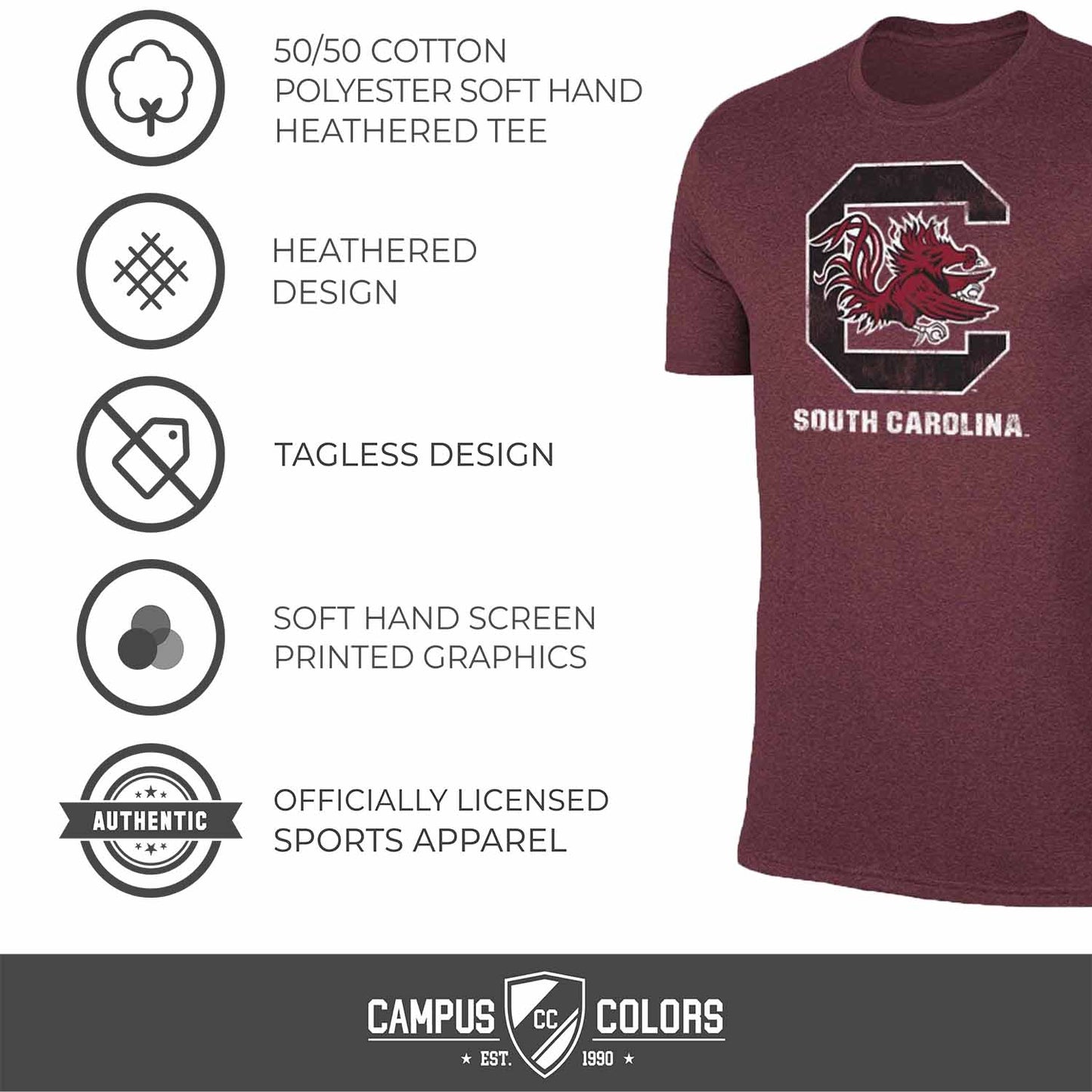 South Carolina Gamecocks Adult MVP Heathered Cotton Blend T-Shirt - Maroon