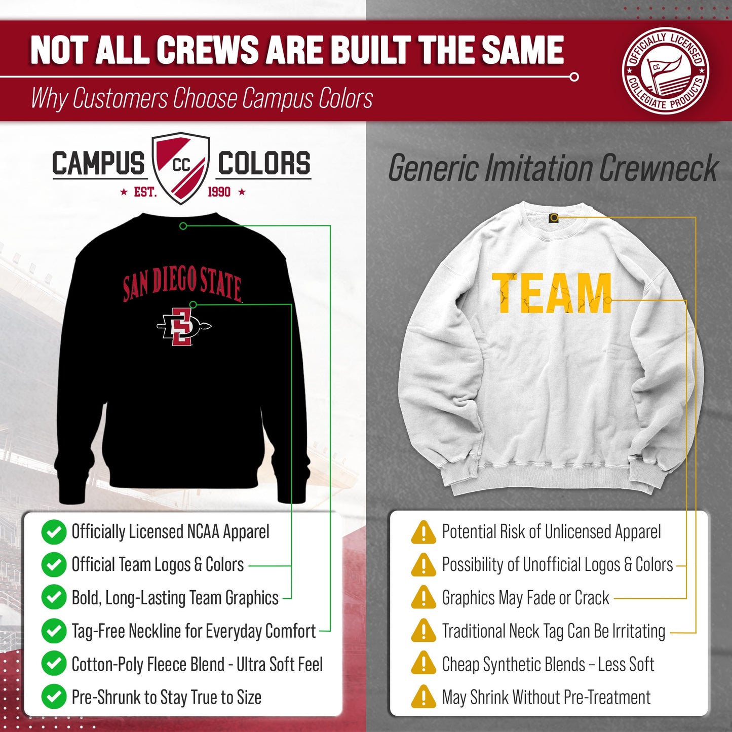 San Diego State Aztecs Adult Arch & Logo Soft Style Gameday Crewneck Sweatshirt - Black