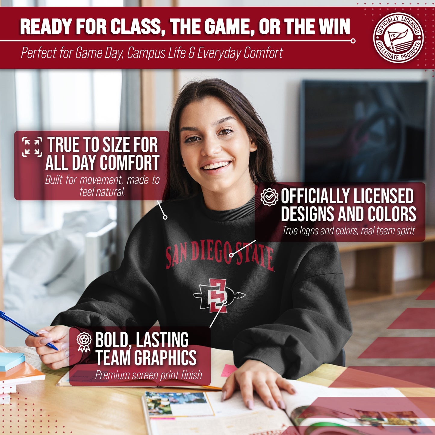 San Diego State Aztecs Adult Arch & Logo Soft Style Gameday Crewneck Sweatshirt - Black