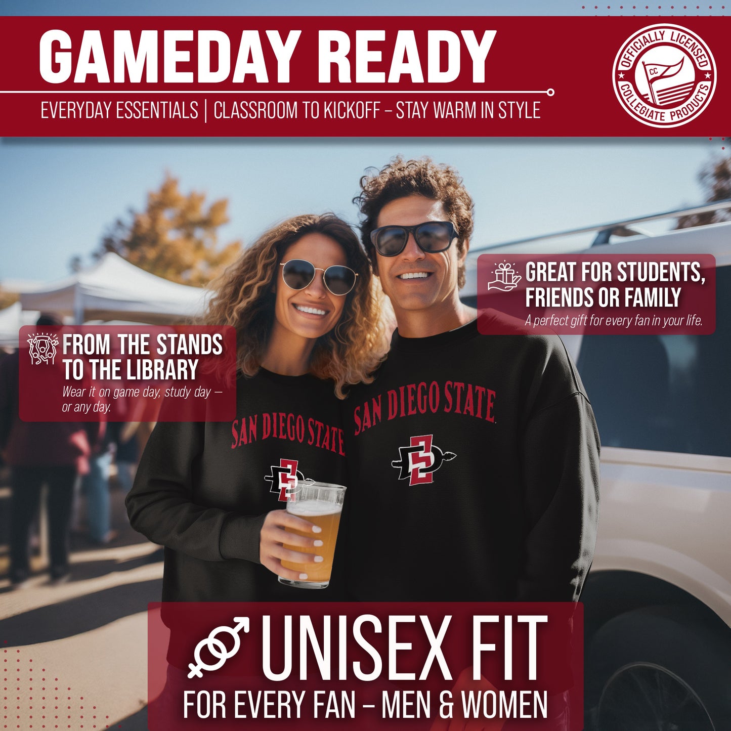 San Diego State Aztecs Adult Arch & Logo Soft Style Gameday Crewneck Sweatshirt - Black