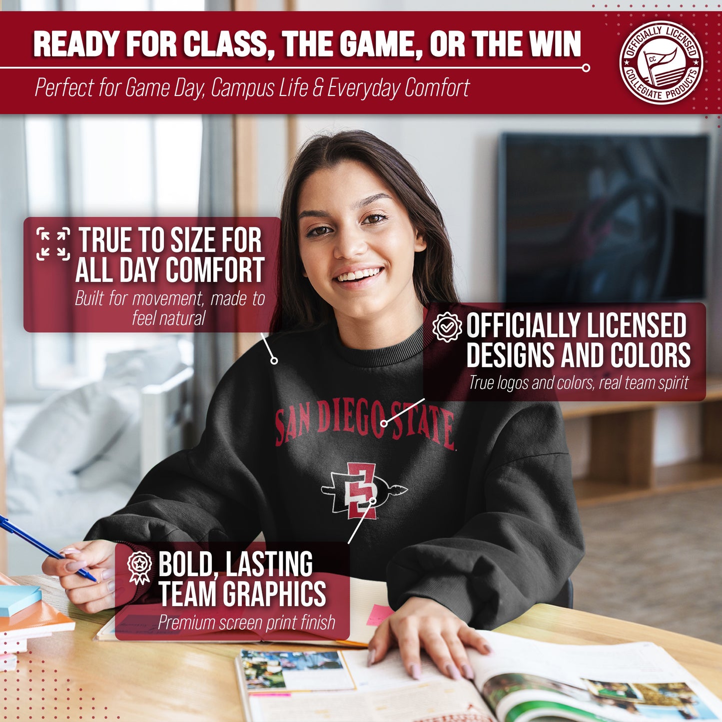 San Diego State Aztecs Adult Arch & Logo Soft Style Gameday Crewneck Sweatshirt - Black