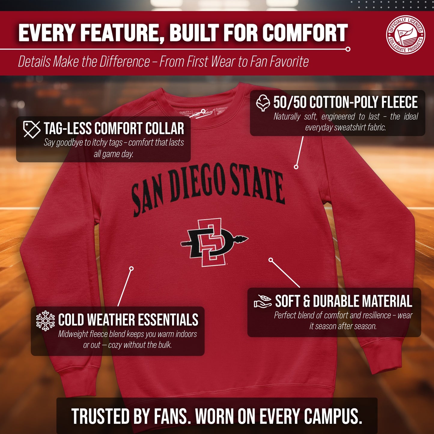 San Diego State Aztecs Adult Arch & Logo Soft Style Gameday Crewneck Sweatshirt - Red
