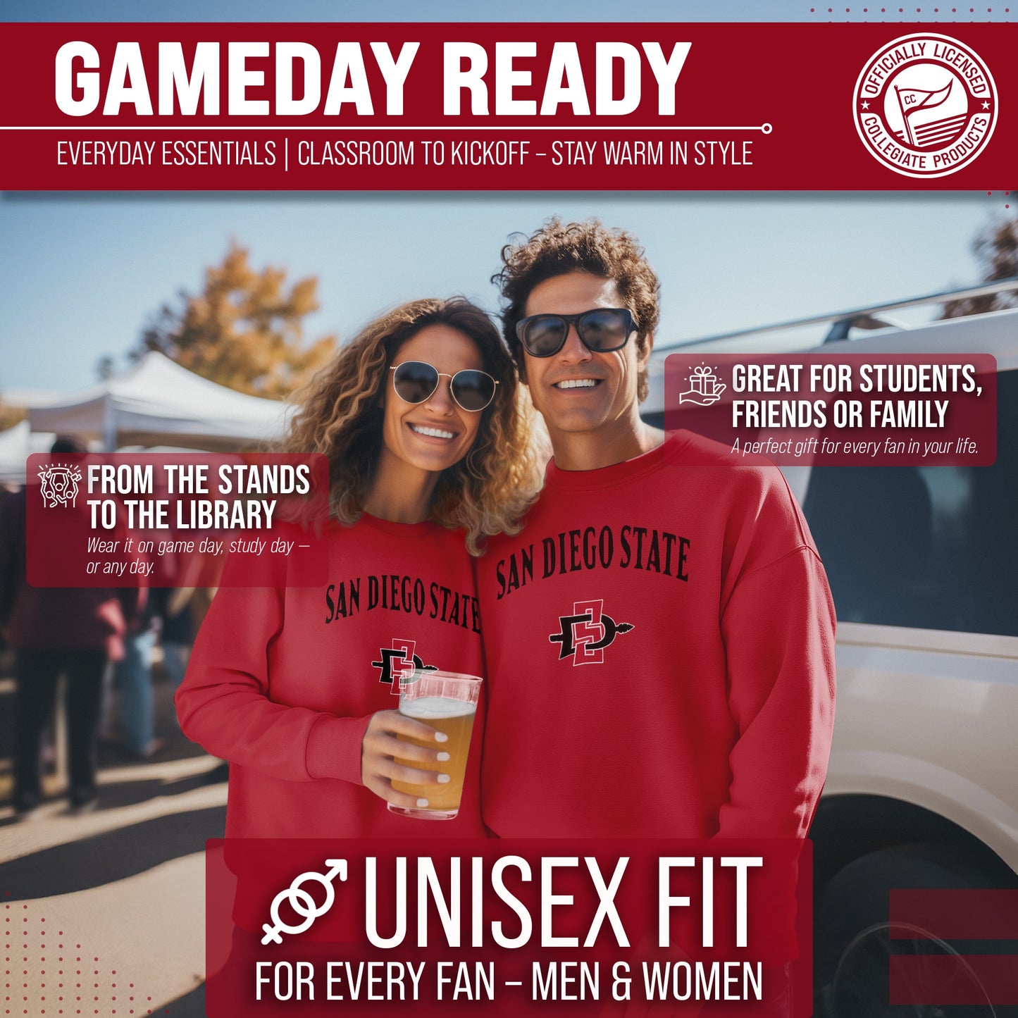 San Diego State Aztecs Adult Arch & Logo Soft Style Gameday Crewneck Sweatshirt - Red