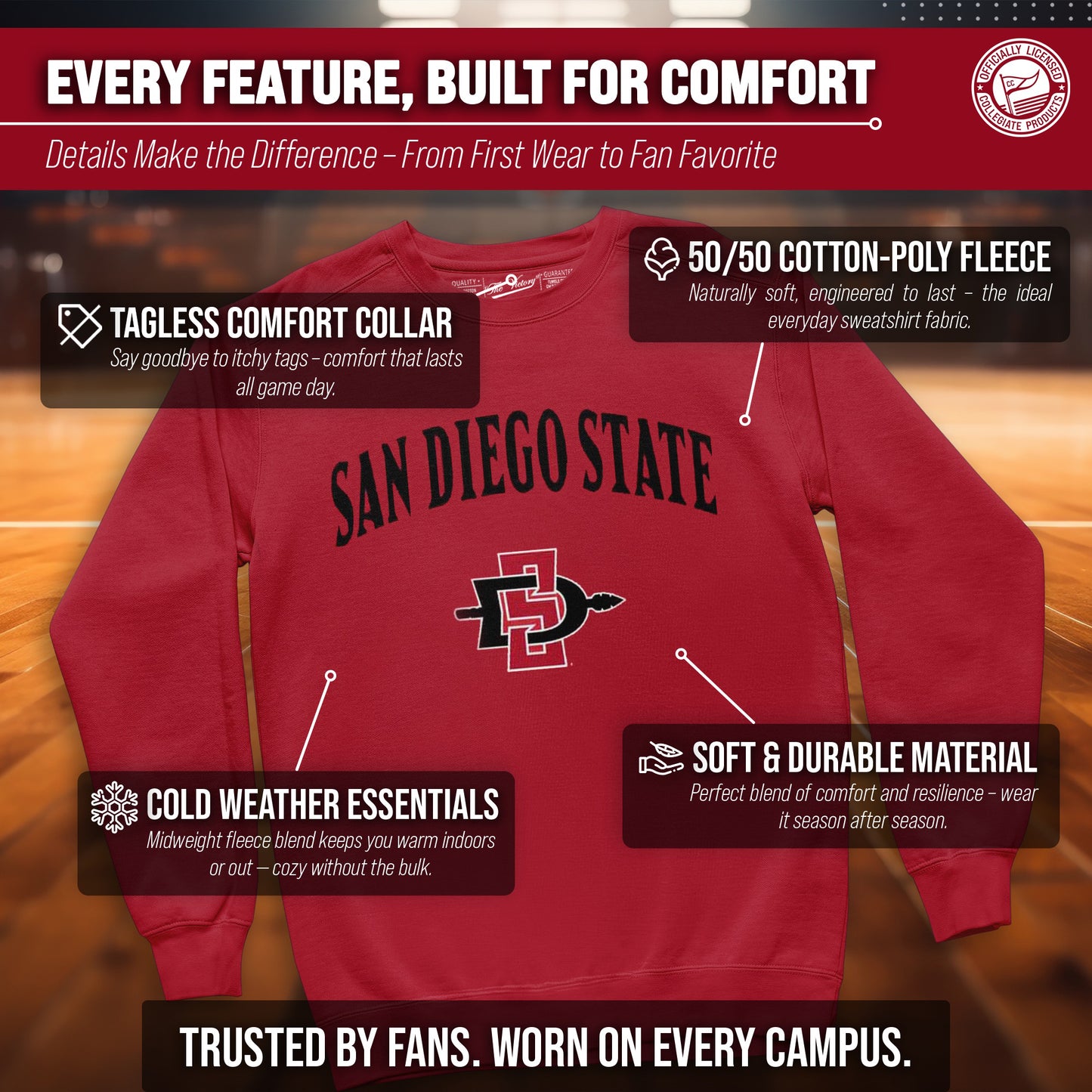 San Diego State Aztecs Adult Arch & Logo Soft Style Gameday Crewneck Sweatshirt - Red