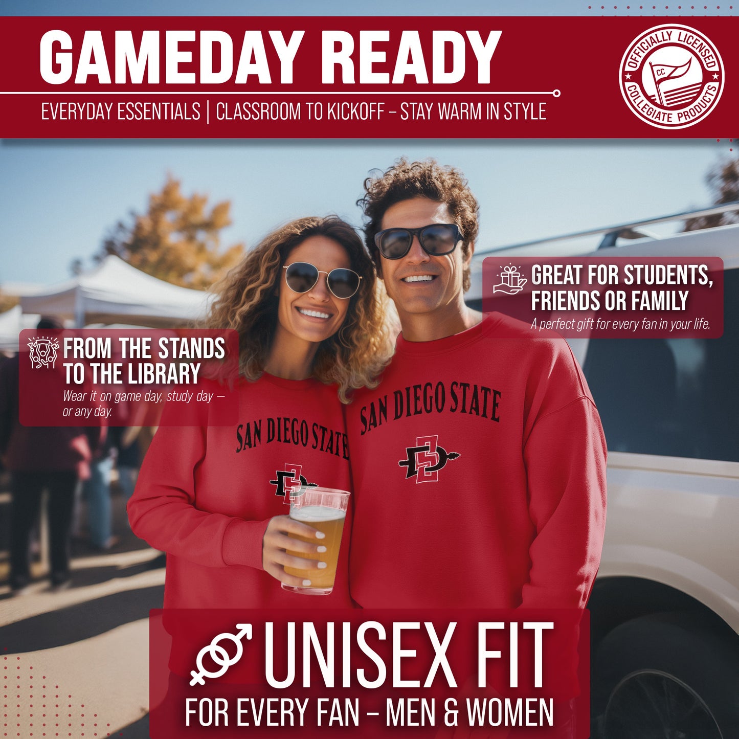 San Diego State Aztecs Adult Arch & Logo Soft Style Gameday Crewneck Sweatshirt - Red