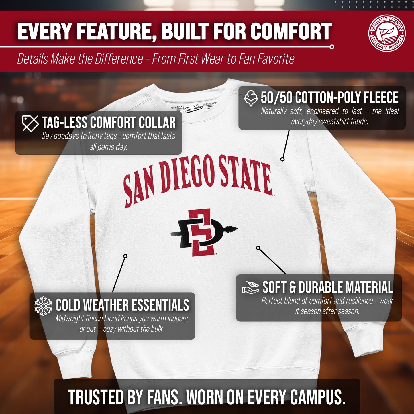 San Diego State Aztecs Adult Arch & Logo Soft Style Gameday Crewneck Sweatshirt - White