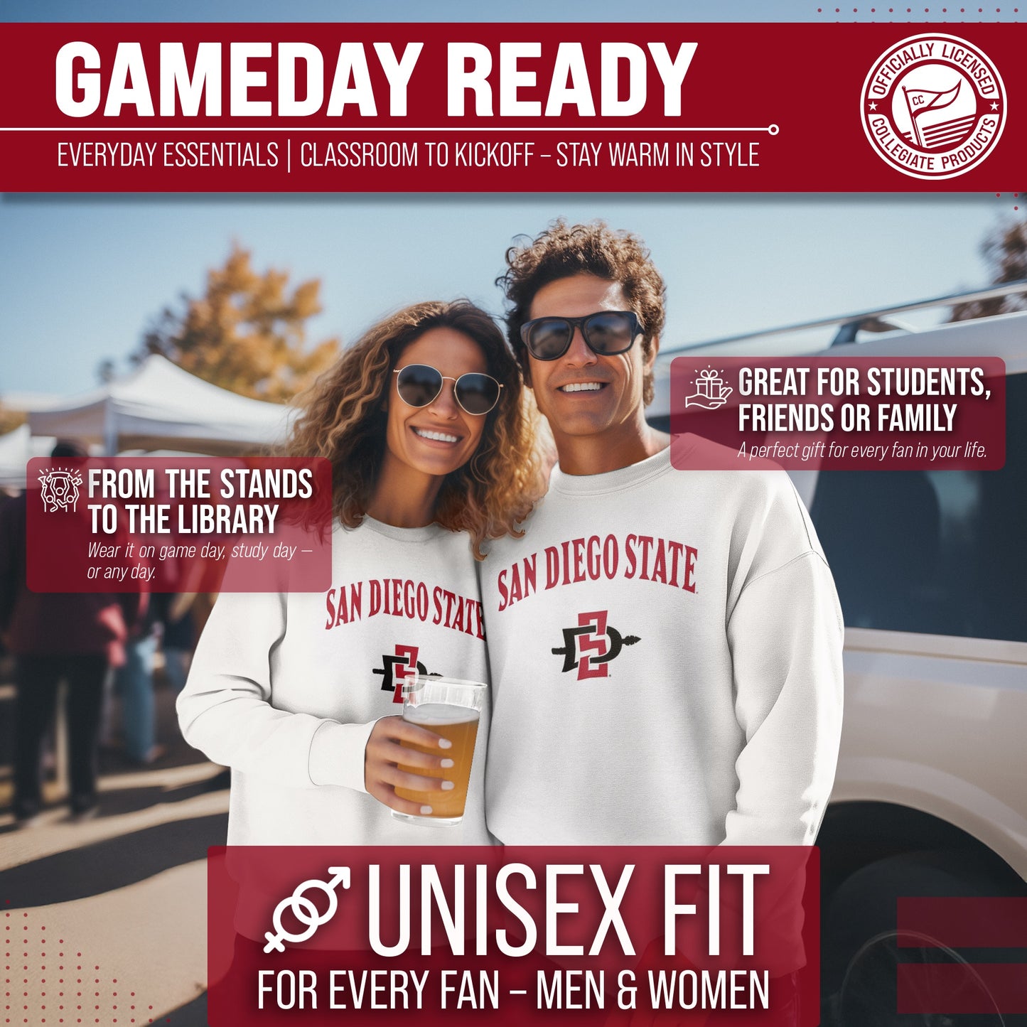 San Diego State Aztecs Adult Arch & Logo Soft Style Gameday Crewneck Sweatshirt - White
