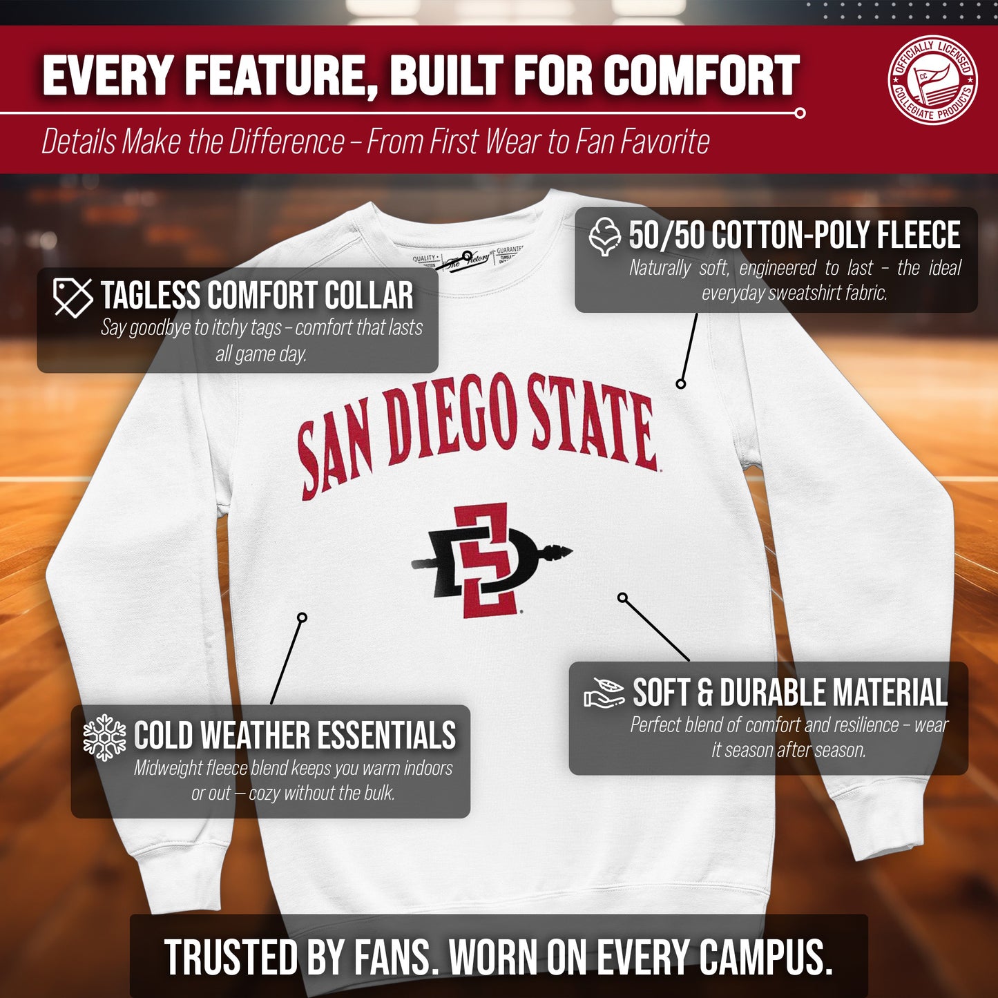 San Diego State Aztecs Adult Arch & Logo Soft Style Gameday Crewneck Sweatshirt - White