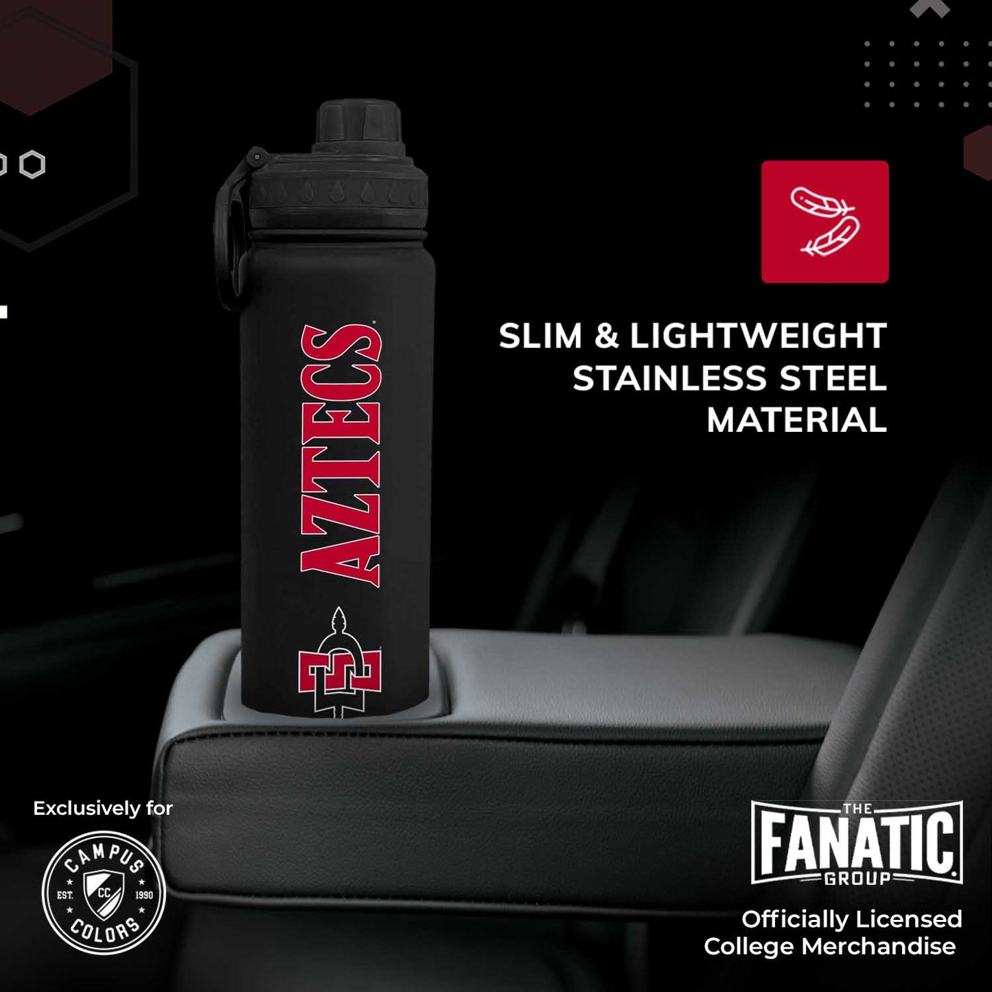 San Diego State Aztecs NCAA Stainless Steel Water Bottle - Black