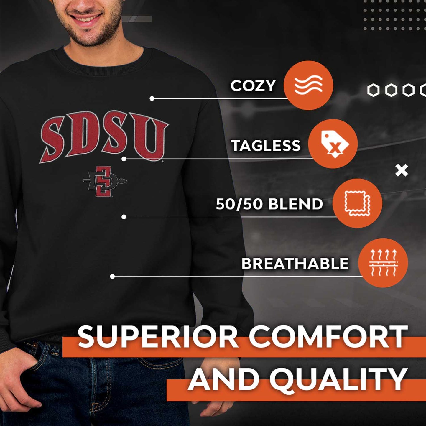San Diego State Aztecs NCAA Adult Tackle Twill Crewneck Sweatshirt - Black