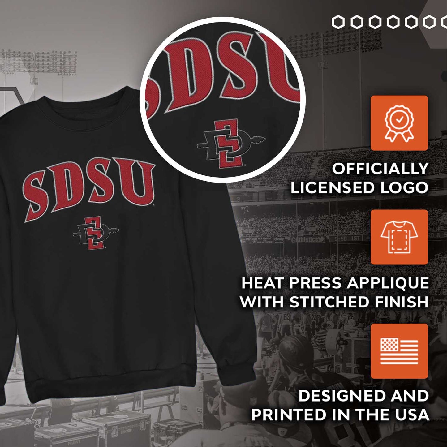 San Diego State Aztecs NCAA Adult Tackle Twill Crewneck Sweatshirt - Black