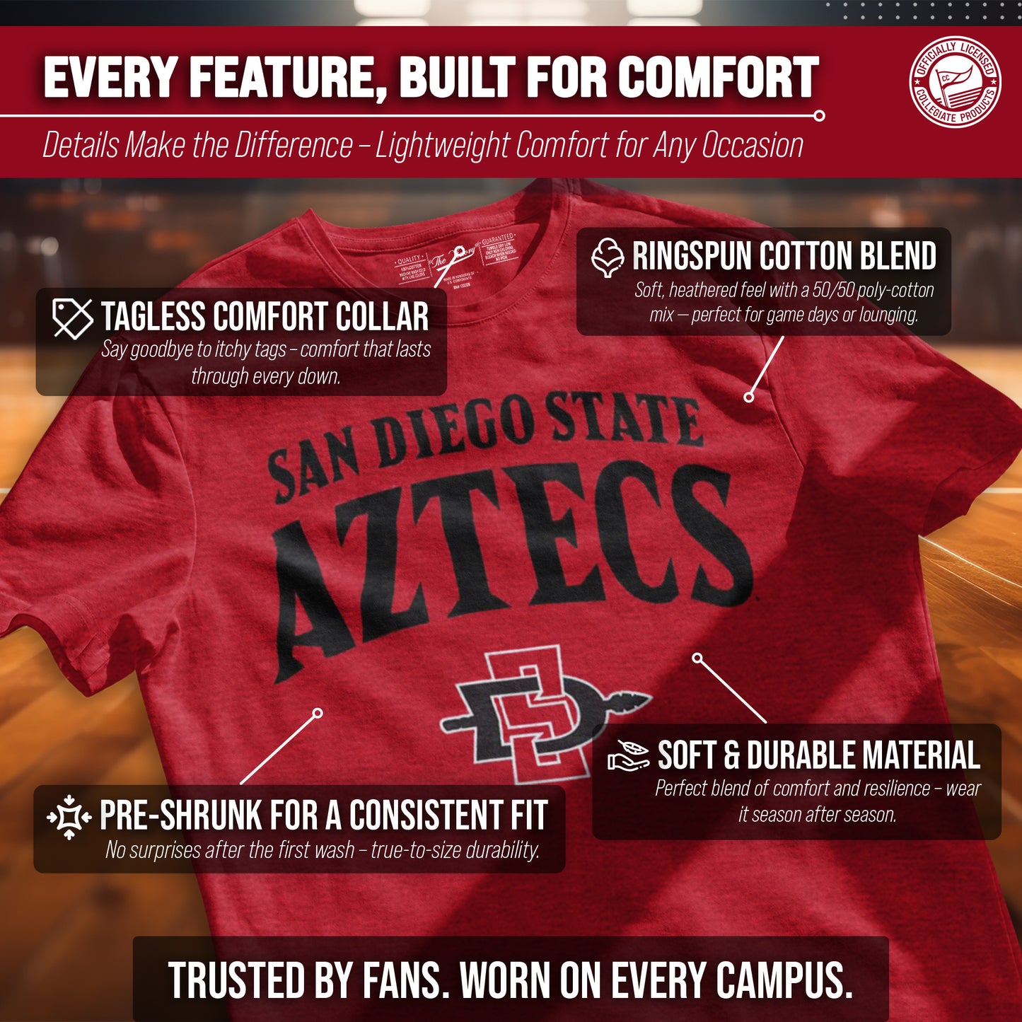 San Diego State Aztecs NCAA Adult Unisex Starting Fresh T-Shirt - Red Heather