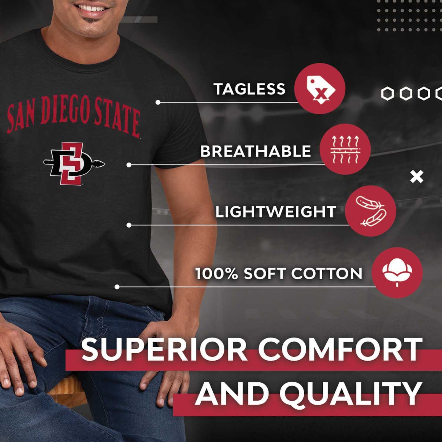 San Diego State Aztecs Arch and Logo Short Sleeve T-shirt - Black