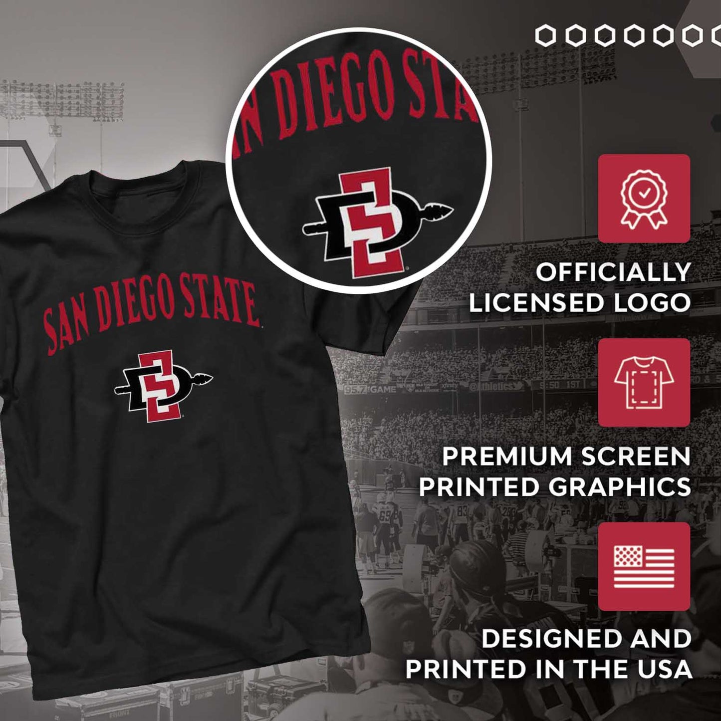 San Diego State Aztecs Arch and Logo Short Sleeve T-shirt - Black
