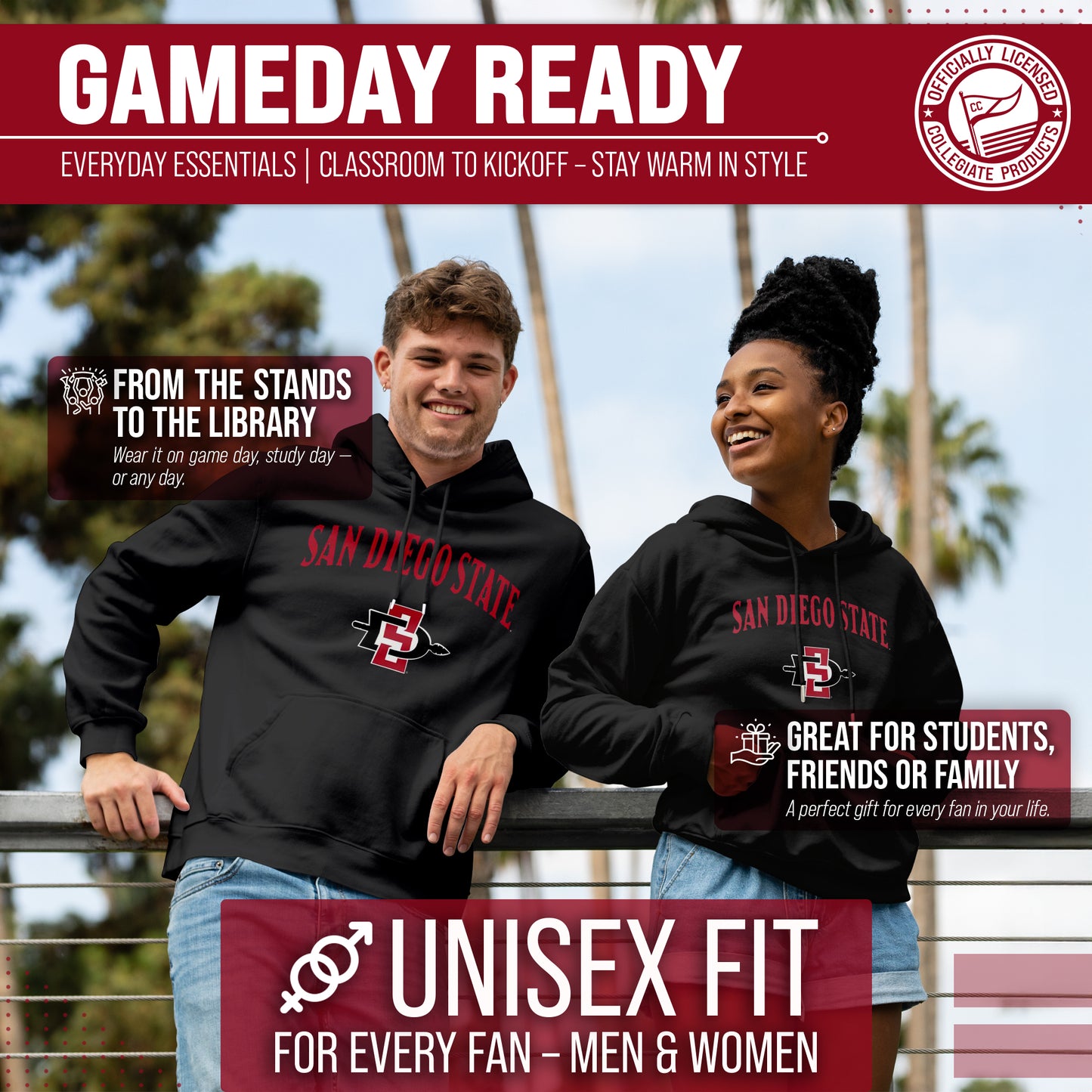 San Diego State Aztecs Adult Arch & Logo Soft Style Gameday Hooded Sweatshirt - Black