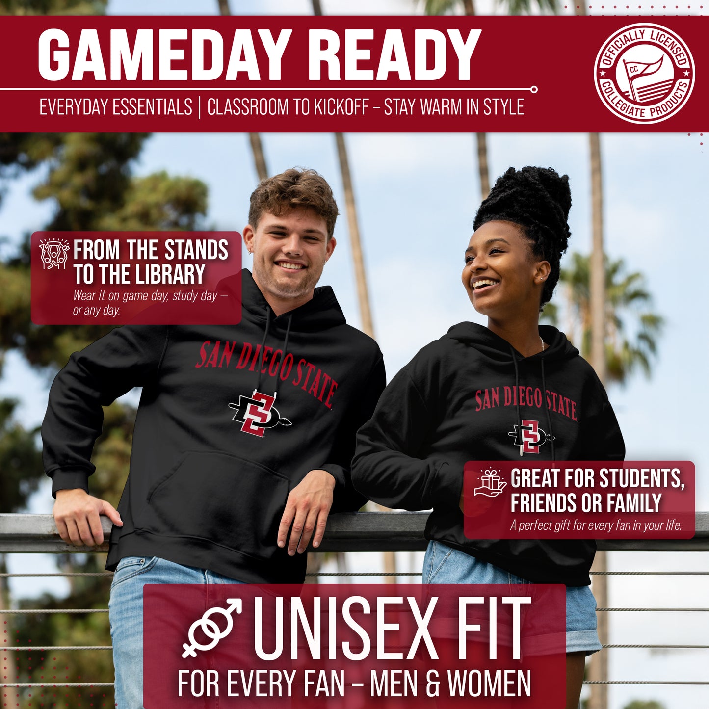 San Diego State Aztecs Adult Arch & Logo Soft Style Gameday Hooded Sweatshirt - Black