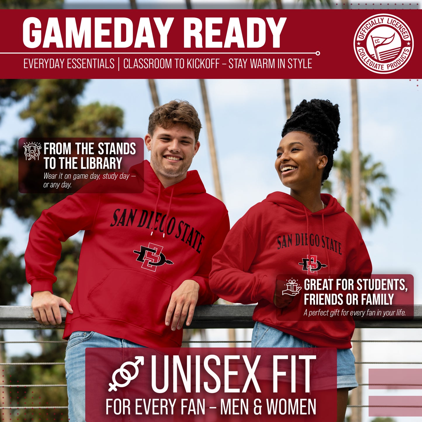 San Diego State Aztecs Adult Arch & Logo Soft Style Gameday Hooded Sweatshirt - Red