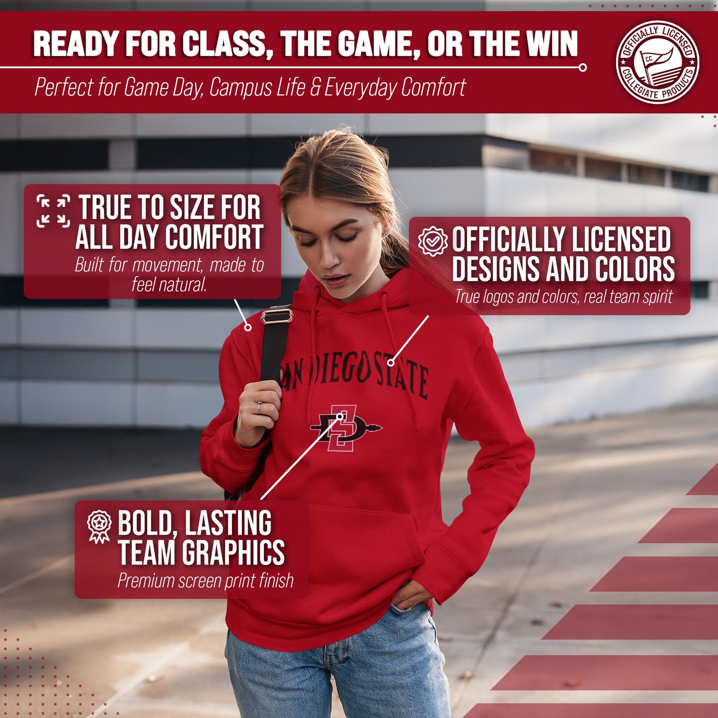 San Diego State Aztecs Adult Arch & Logo Soft Style Gameday Hooded Sweatshirt - Red
