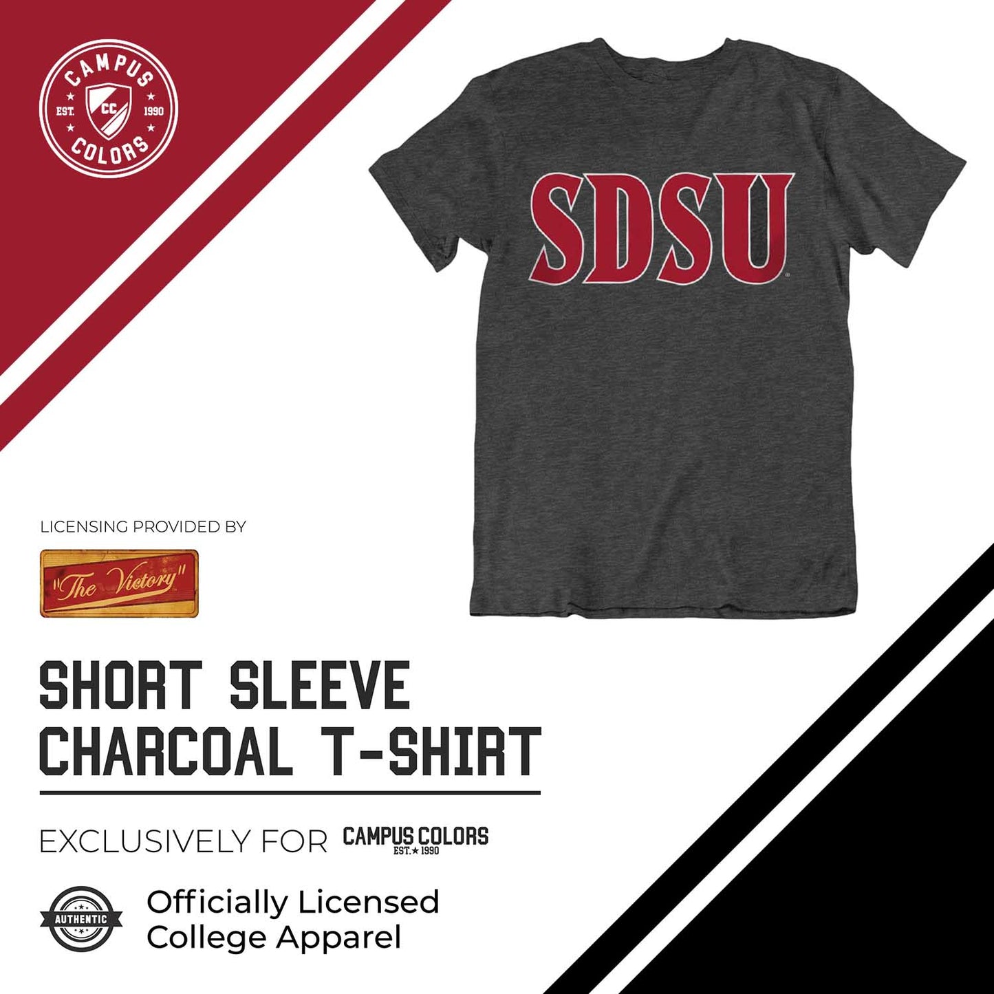 San Diego State Aztecs Campus Colors NCAA Adult Cotton Blend Charcoal Tagless T-Shirt - Charcoal