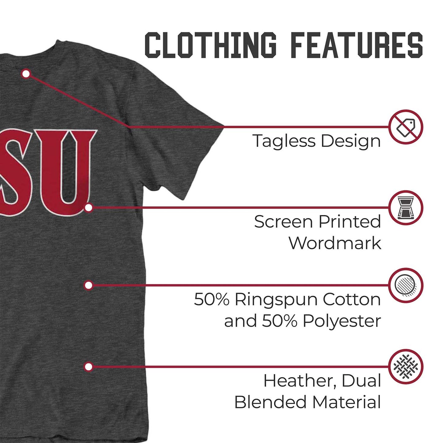 San Diego State Aztecs Campus Colors NCAA Adult Cotton Blend Charcoal Tagless T-Shirt - Charcoal