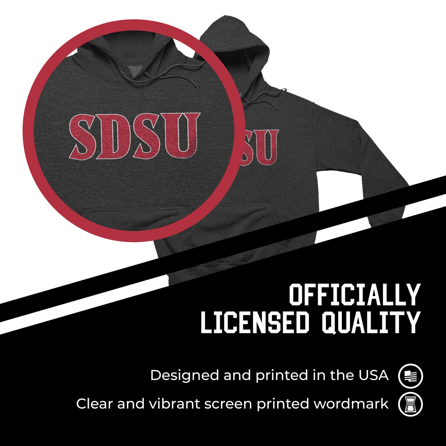 San Diego State Aztecs NCAA Adult Cotton Blend Charcoal Hooded Sweatshirt - Charcoal