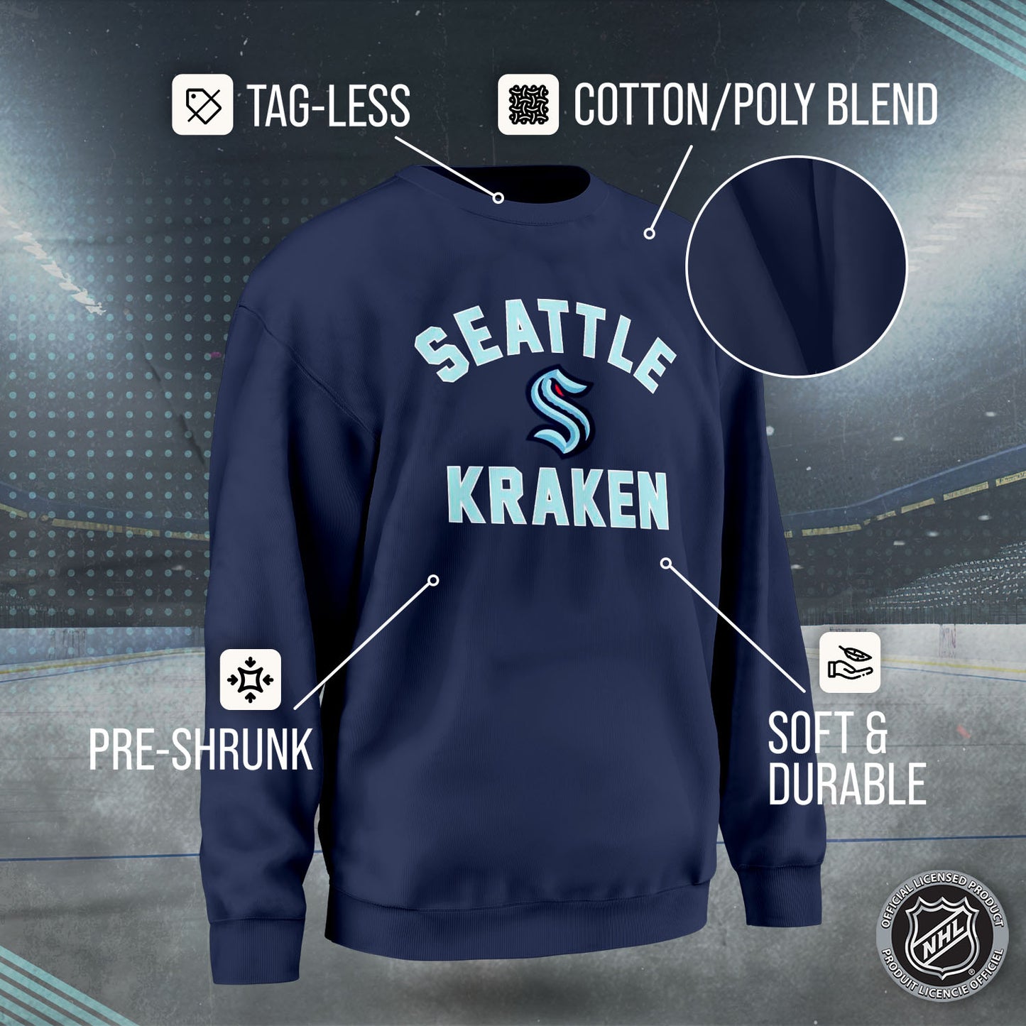 Seattle Kraken Adult NHL Gameday Crewneck Sweatshirt - Navy