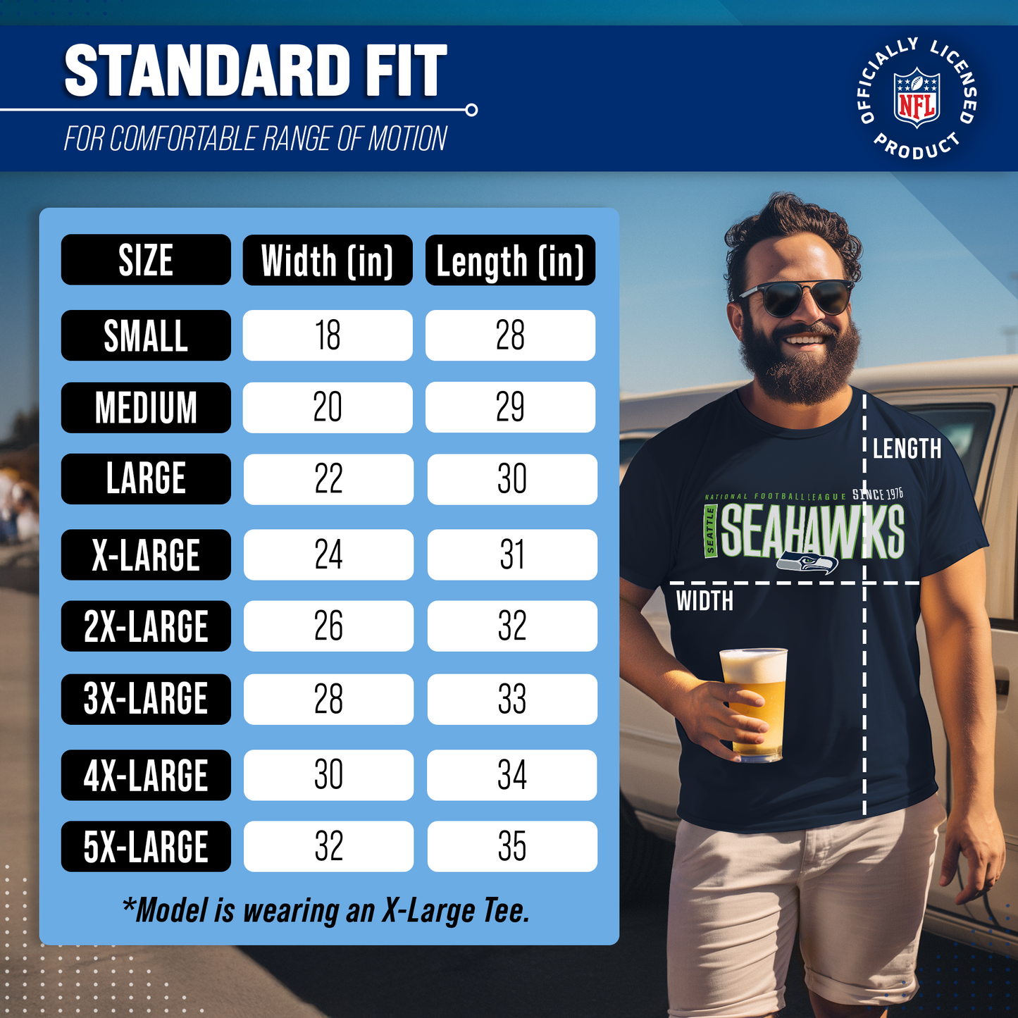 Seattle Seahawks NFL Adult Modern Endzone Tag-Less T-Shirt - Navy