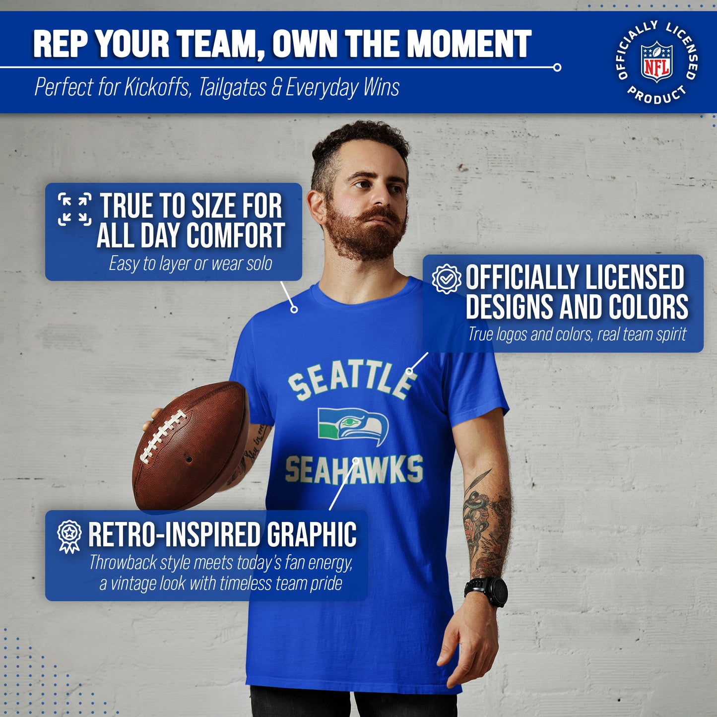 Seattle Seahawks NFL Adult Retro Gameday Unisex T-Shirt - Navy