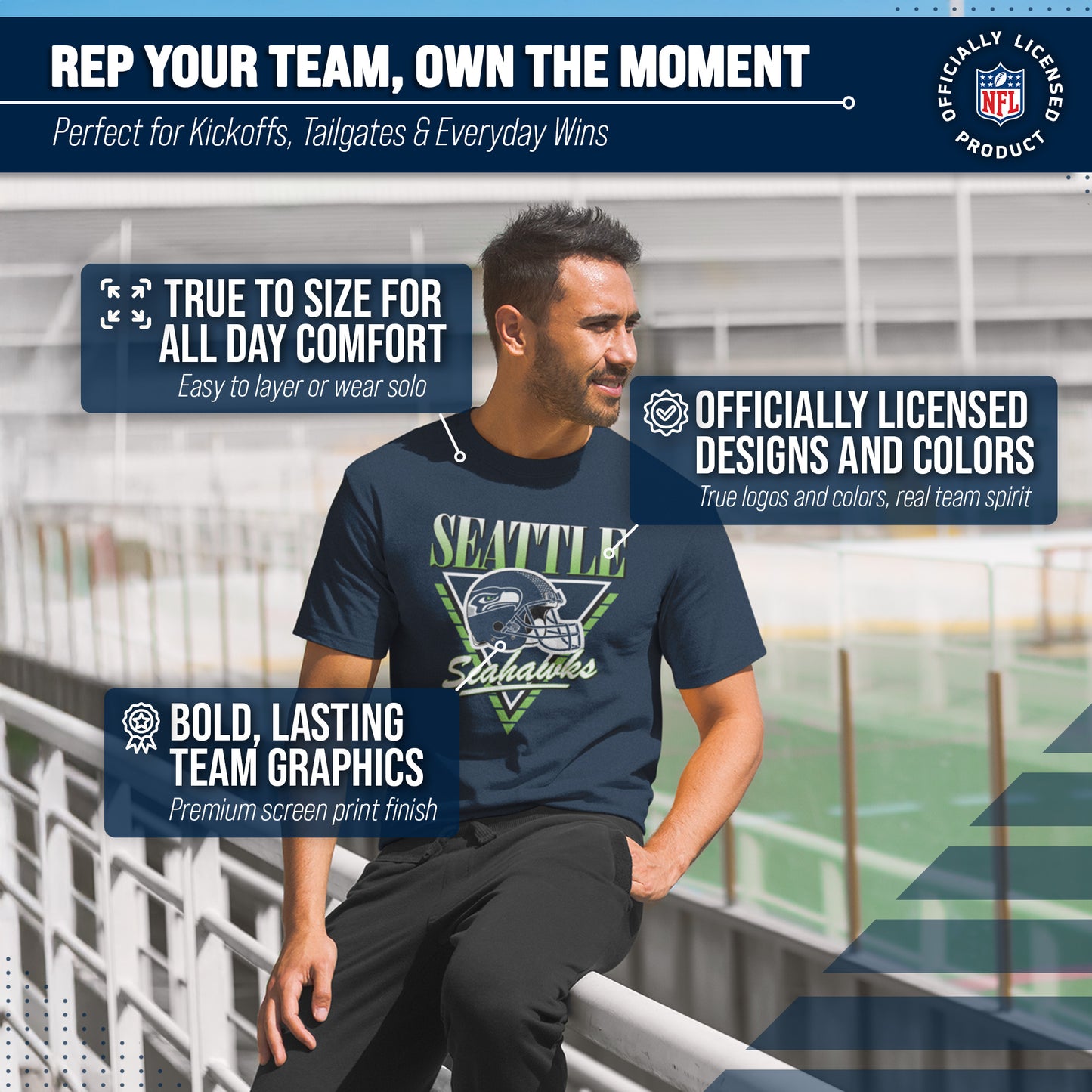 Seattle Seahawks NFL Adult Retro Triangle Unisex T-Shirt - Navy