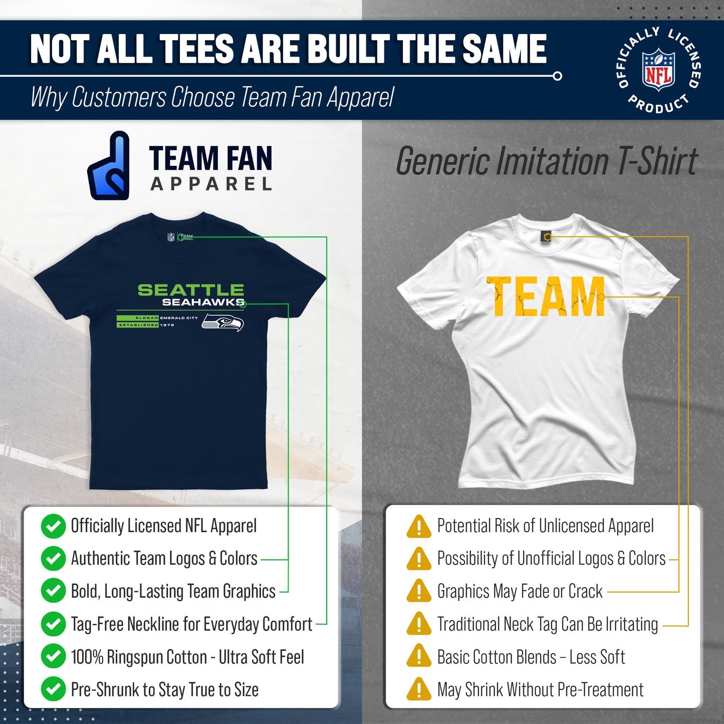 Seattle Seahawks Adult NFL Speed Stat Sheet T-Shirt - Navy