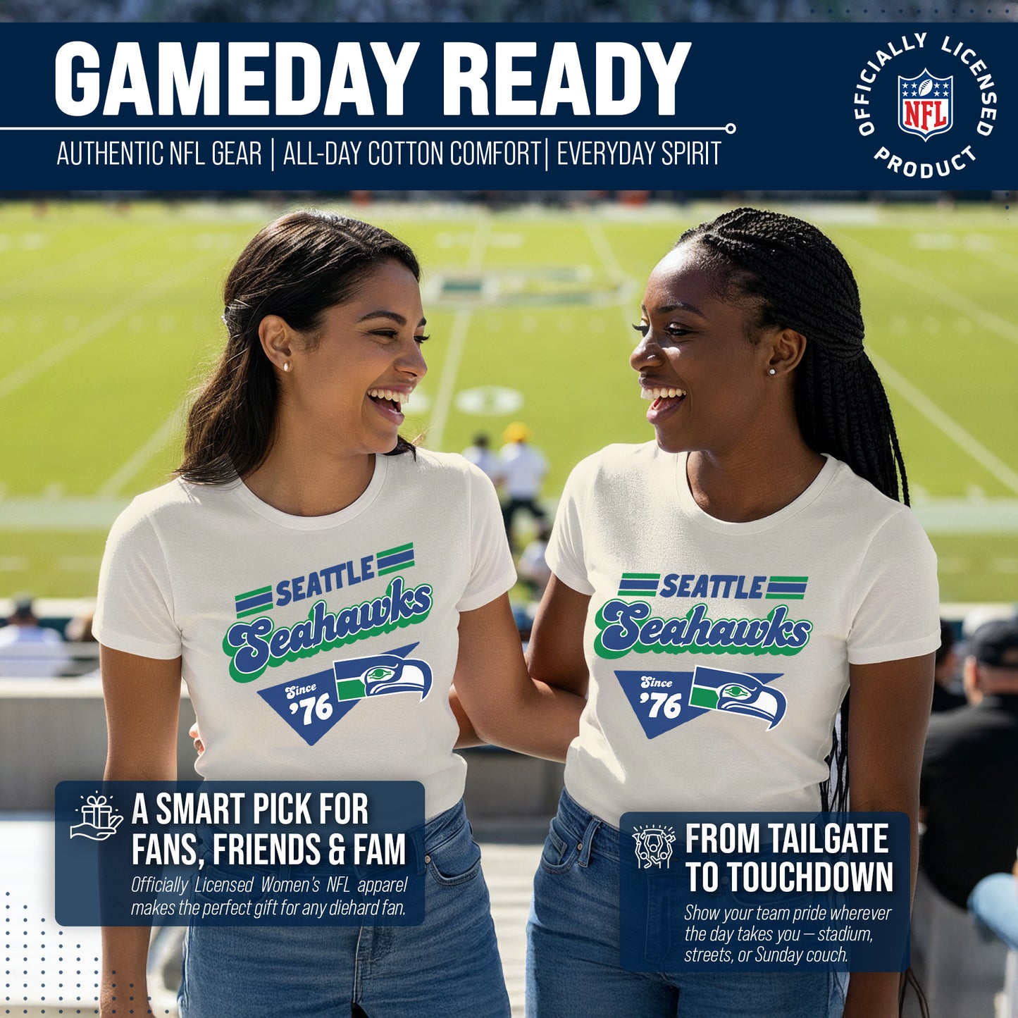 Seattle Seahawks NFL Womens Vintage Charm Tag-Less Soft T-Shirt - Birch