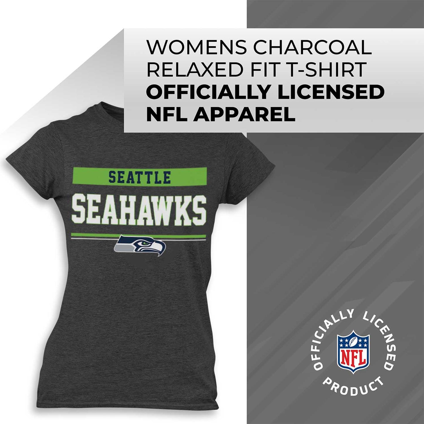 Seattle Seahawks NFL Women's Team Block Charcoal Tagless T-Shirt - Charcoal