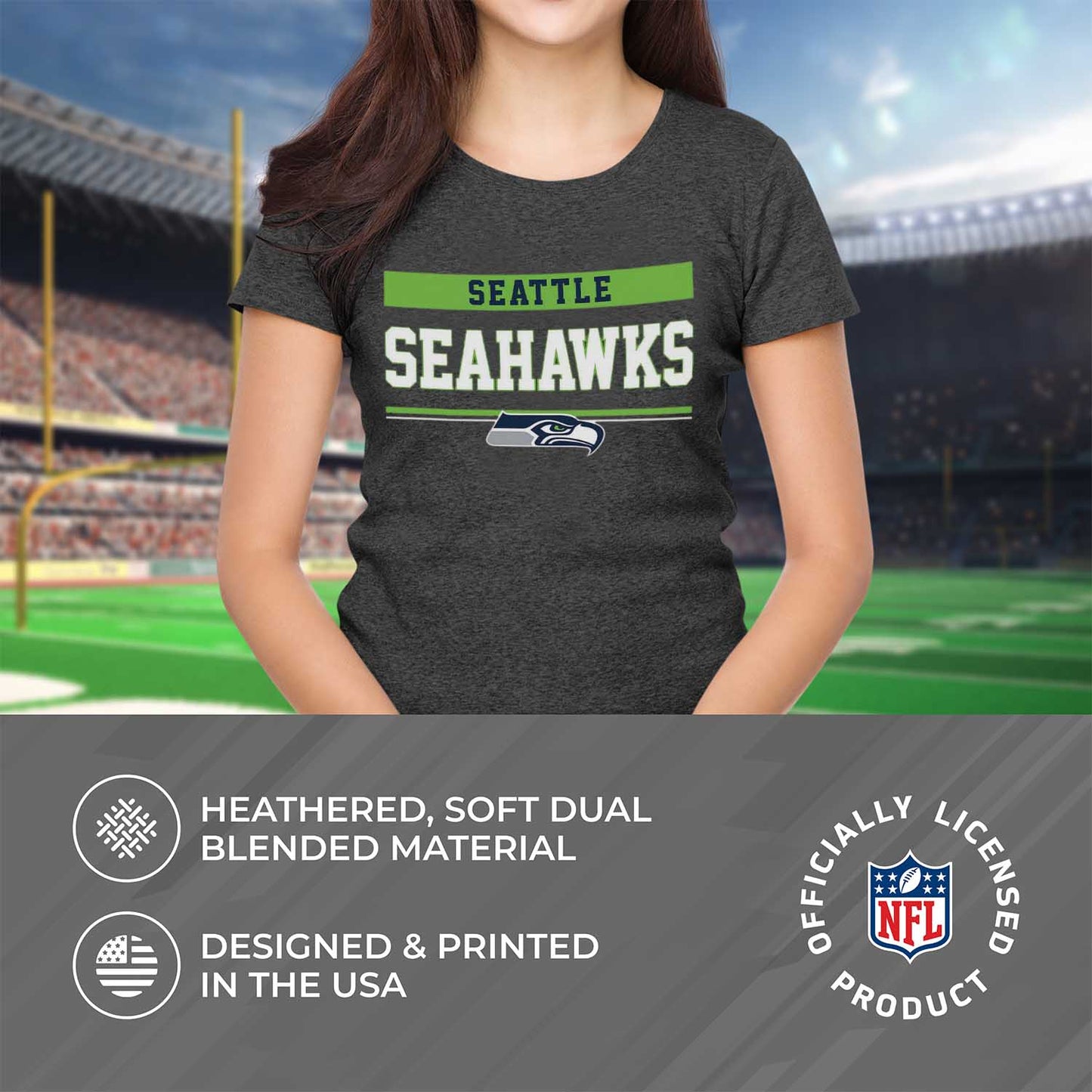Seattle Seahawks NFL Women's Team Block Charcoal Tagless T-Shirt - Charcoal