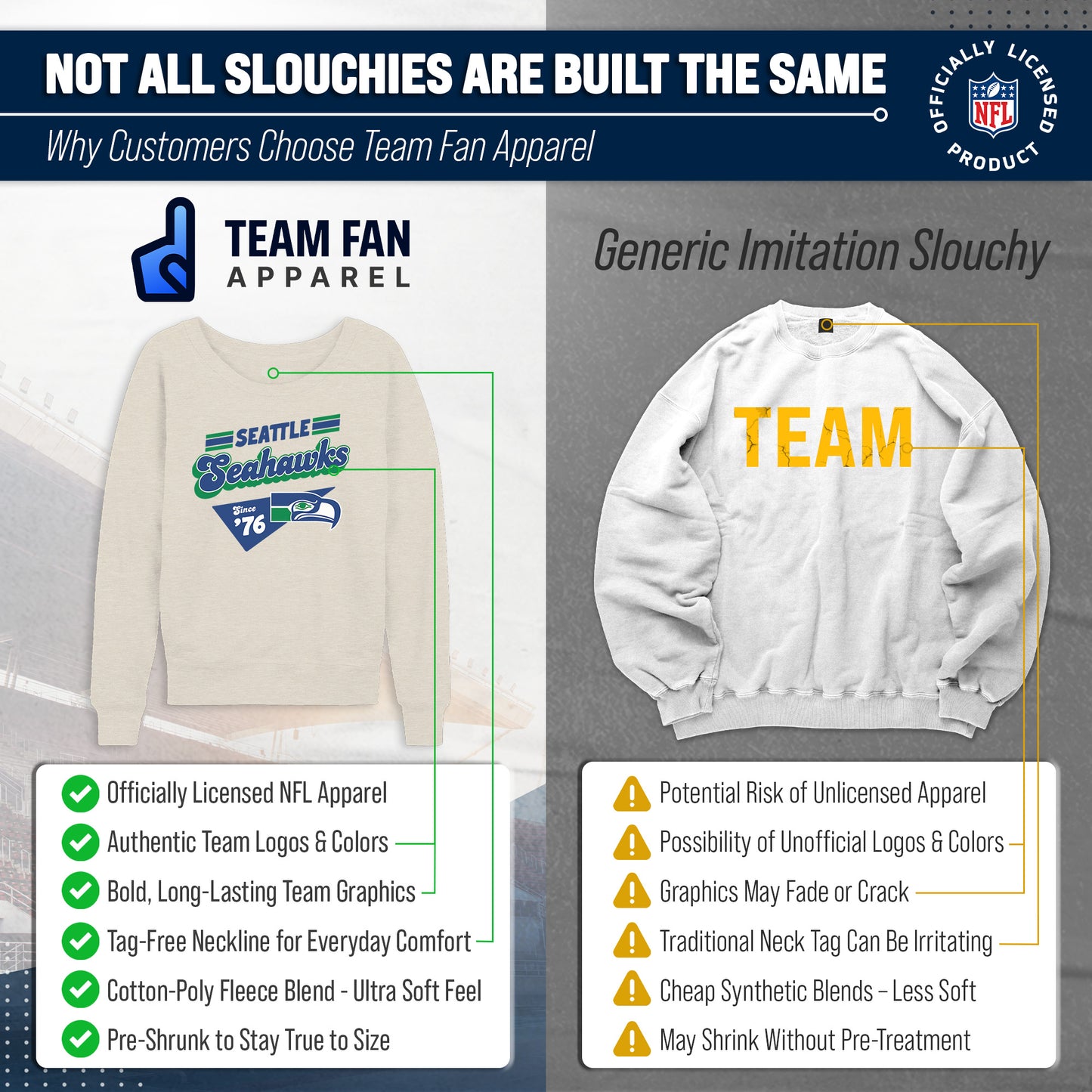 Seattle Seahawks NFL Womens Vintage Charm Slouchy Crewneck - Birch