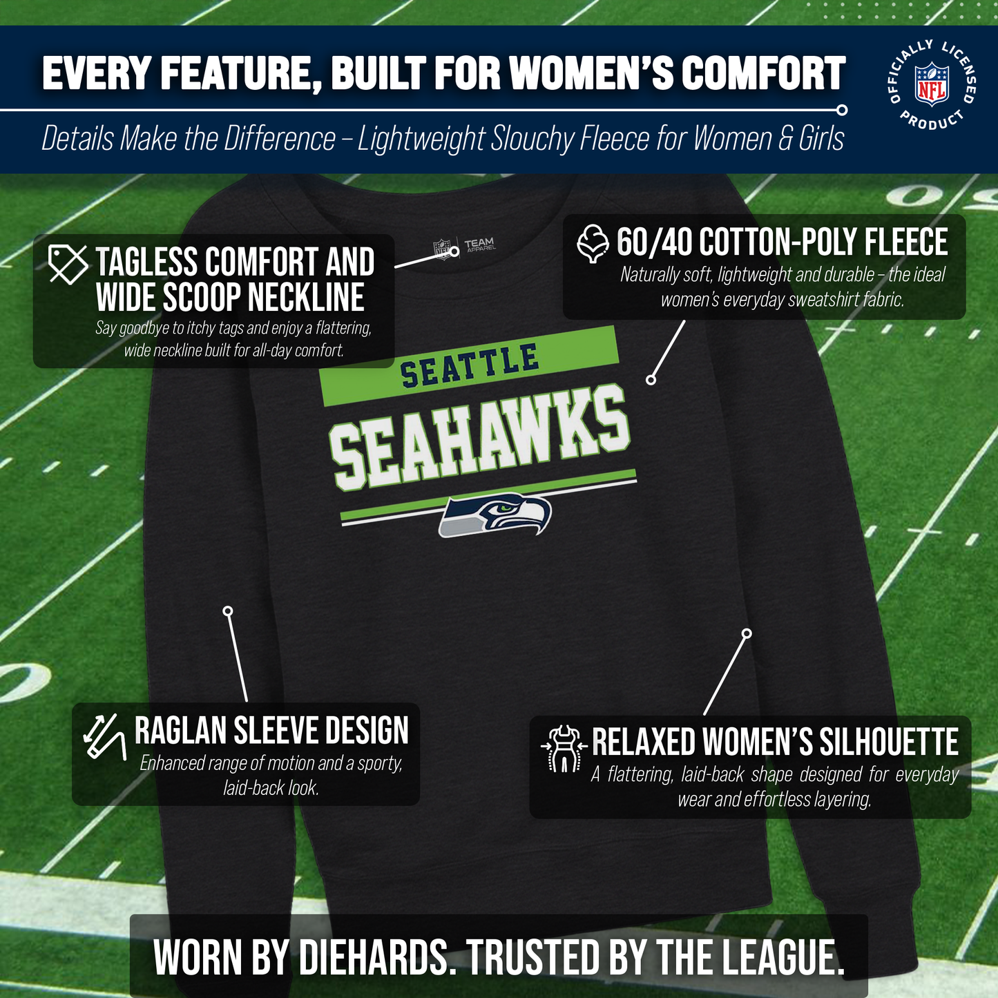 Seattle Seahawks NFL Womens Charcoal Crew Neck Football Apparel - Charcoal
